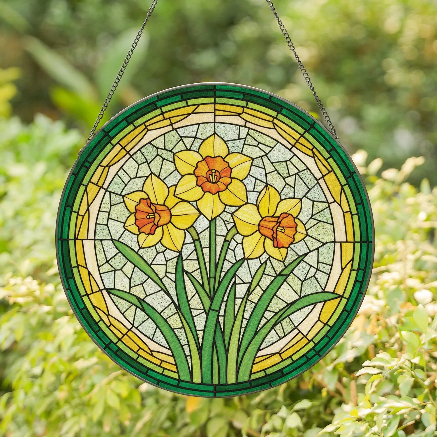 Daffodils Stained Glass Jewel Tone Floral - Home Decor Gift for Flower Enthusiast Stained Glass Suncatcher - 1