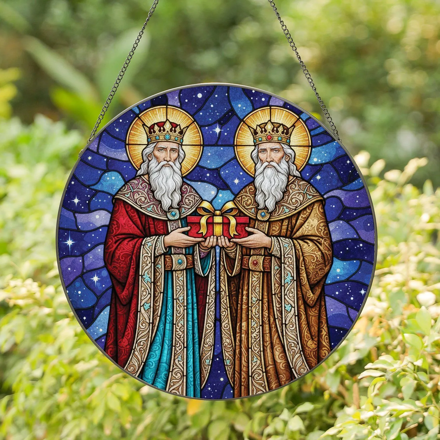 Crowned Kings Gift Box Starry Night - Christmas Holiday Religious Home Decor Stained Glass Suncatcher - 1