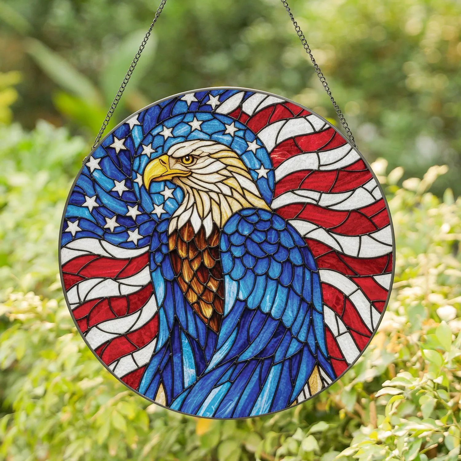 Bald Eagle American Flag Edge-to-Edge Mosaic - Independence Day Home Decor Gift for Veterans Stained Glass Suncatcher - 1