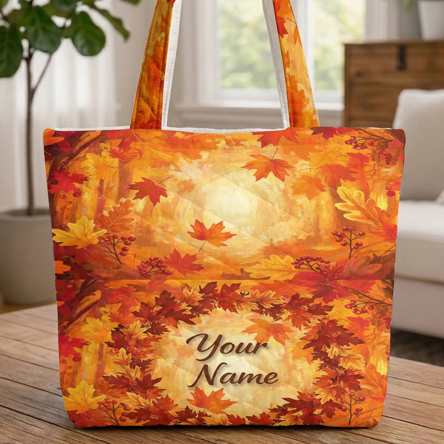 Autumn Maple Oak Leaf Wreath Forest - Everyday Carry Gift Quilted Tote Bag - 1