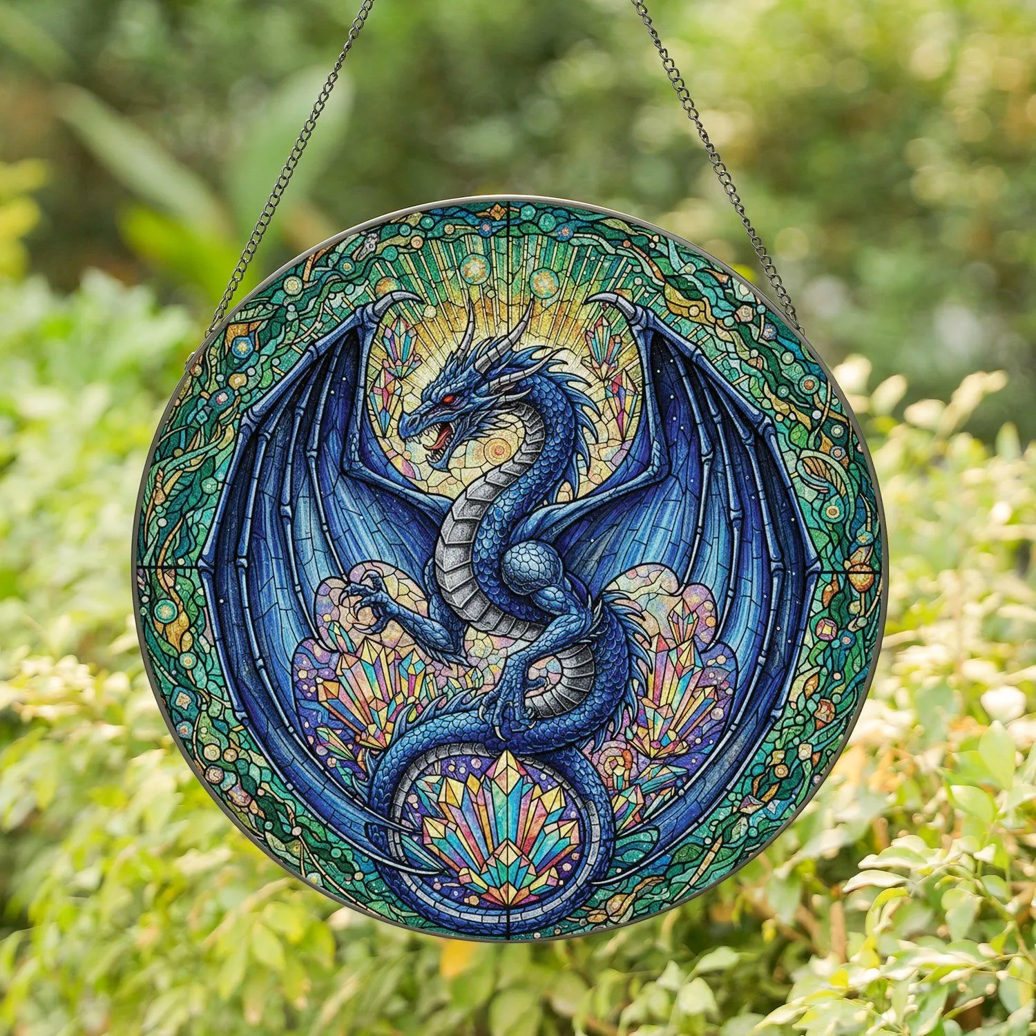 Dragon Stained Glass Celestial Crystal Mosaic - Home Decor Gift for Fantasy Lover Stained Glass Suncatcher - 1