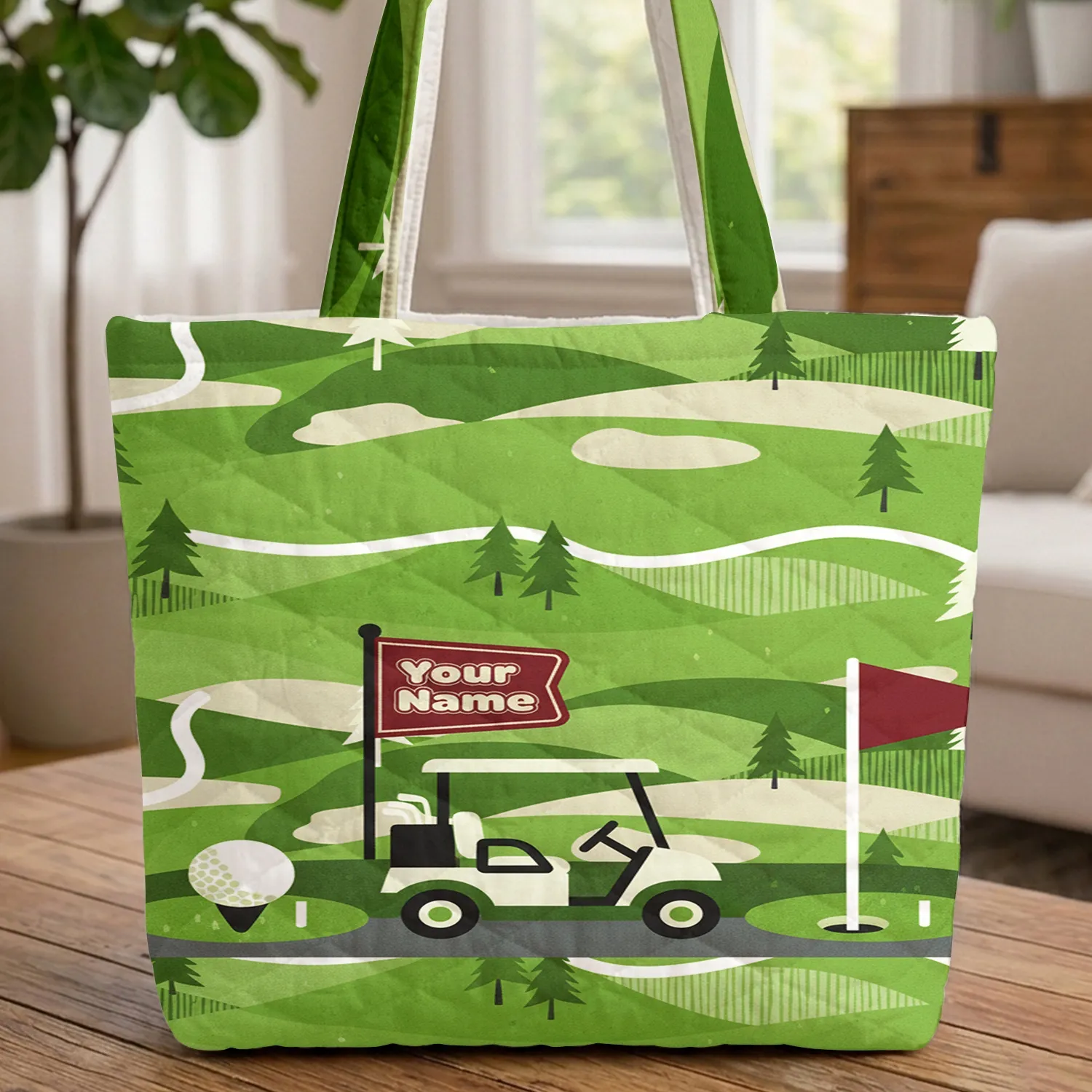 Golf Course Landscape Golf Cart Flag - Everyday Carry Gift for Golfer Quilted Tote Bag - 1