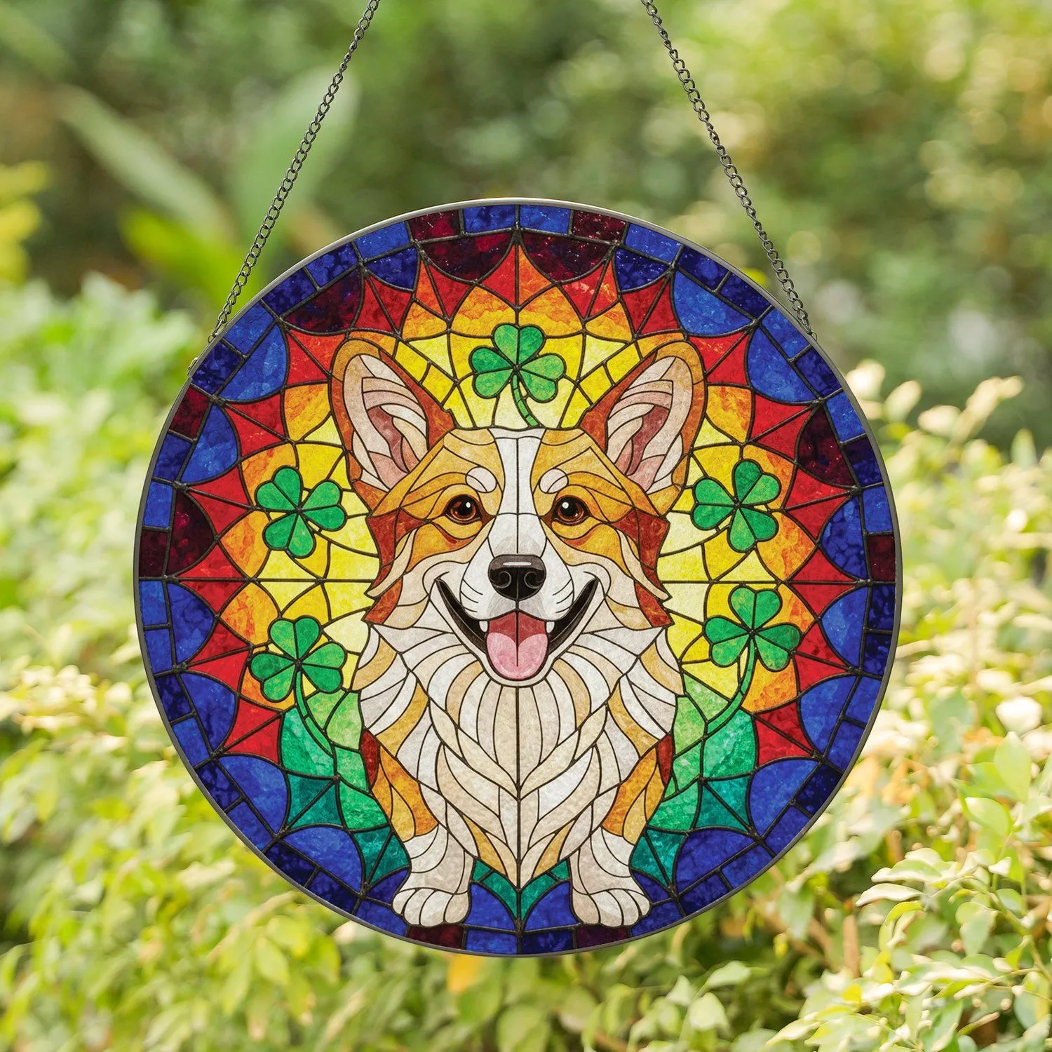Pembroke Welsh Corgi Clover Stained Glass - Pet Lover Home Decor Gift for Dog Owners Stained Glass Suncatcher - 1