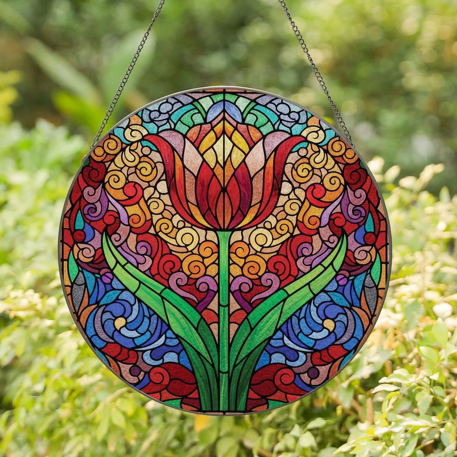 Upward Facing Tulip Flower Stained Glass Mosaic Edge-to-Edge Home Decor Gift for Plant Lover Stained Glass Suncatcher - 1