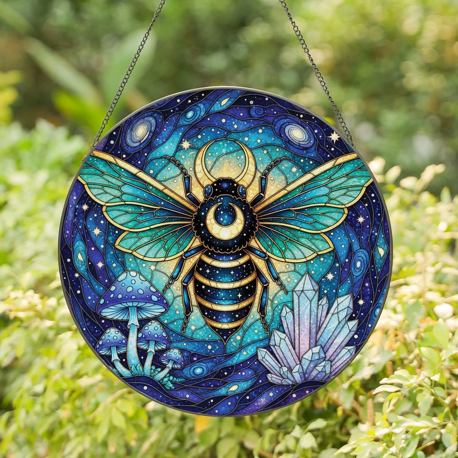 Celestial Constellation Bee Crescent Moon - Home Decor Gift for Celestial Lover Stained Glass Suncatcher - 1