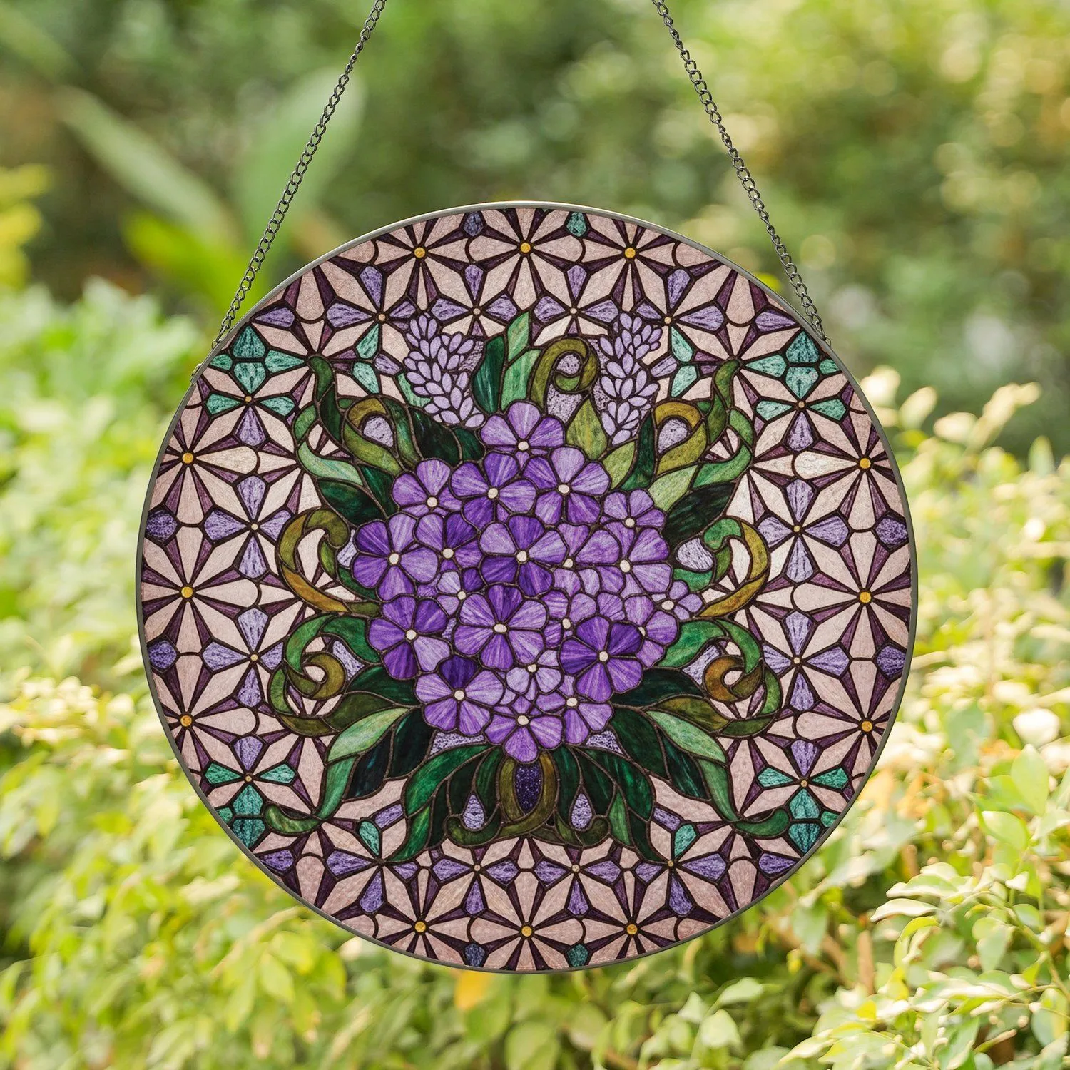 Lush Violets Lavender Sprigs Floral Bouquet - Home Decor Gift for Garden Lover Florist Stained Glass Suncatcher - 1