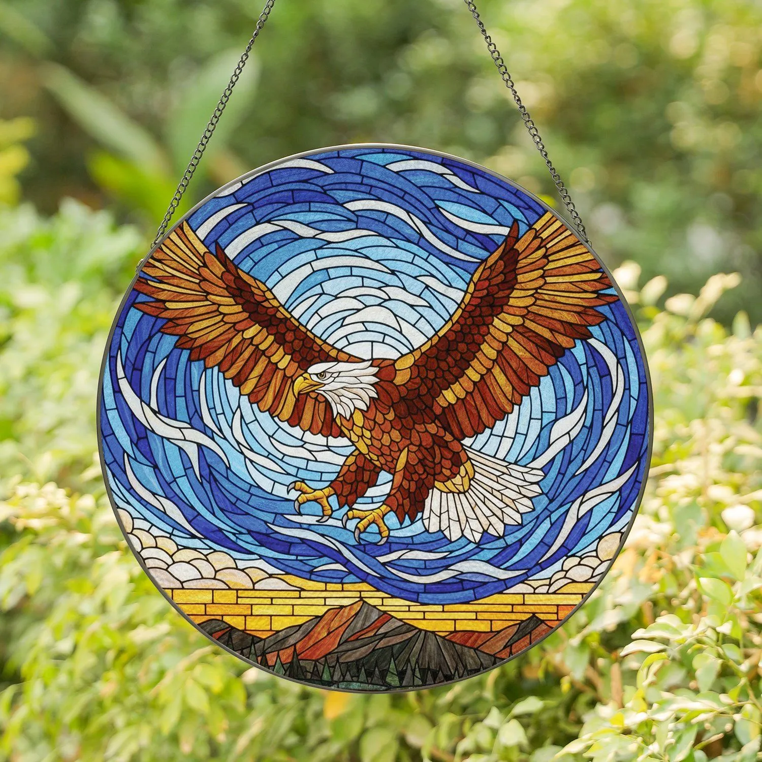 Bald Eagle Outspread Wings Sky Landscape - Home Decor Gift for Wildlife Lover Stained Glass Suncatcher - 1