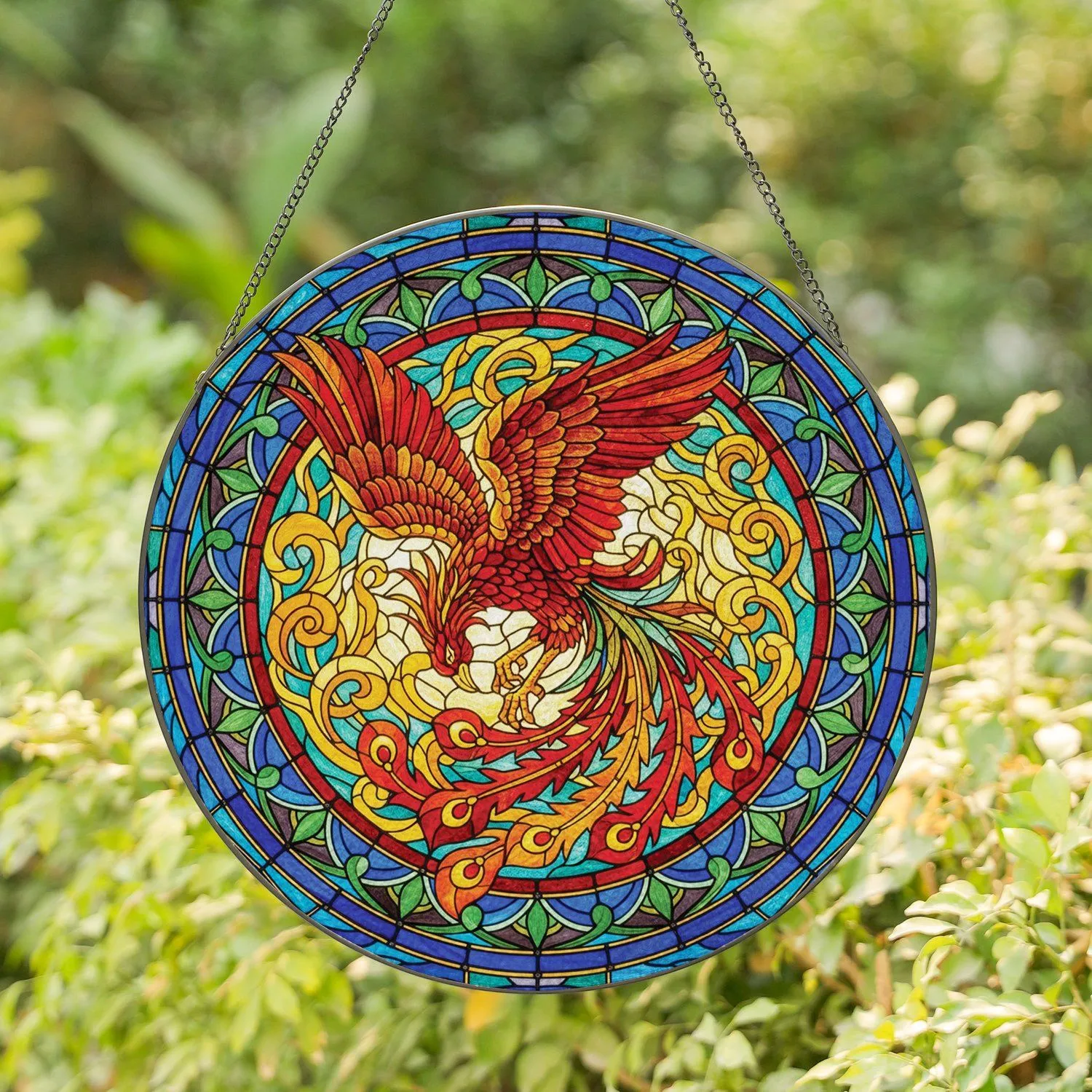 Phoenix Multi-layered Tail Flame Cloud Circle - Home Decor Gift for Window Display Stained Glass Suncatcher - 1