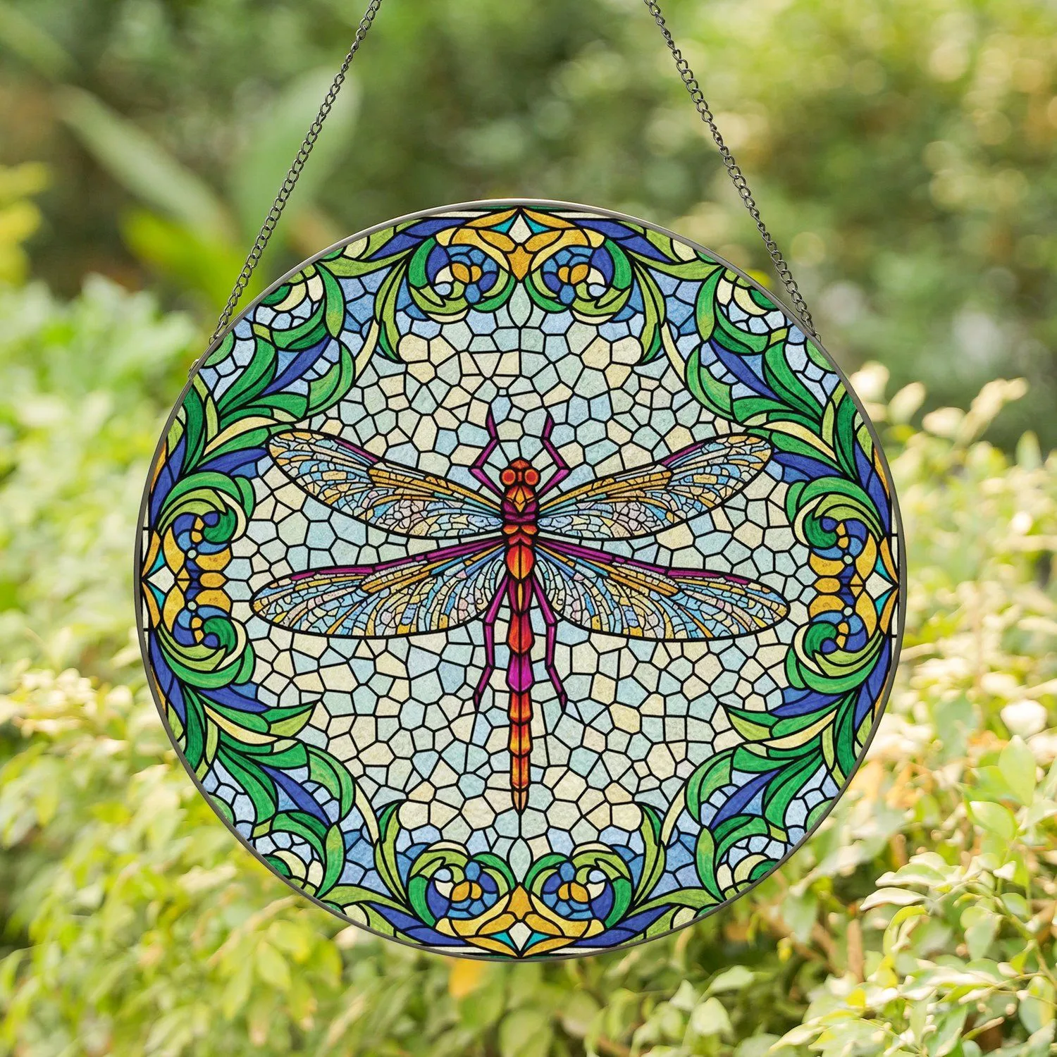 Tiffany Style Dragonfly Mosaic Floral Home Decor Gift for Dragonfly Lover Stained Glass Suncatcher - 1