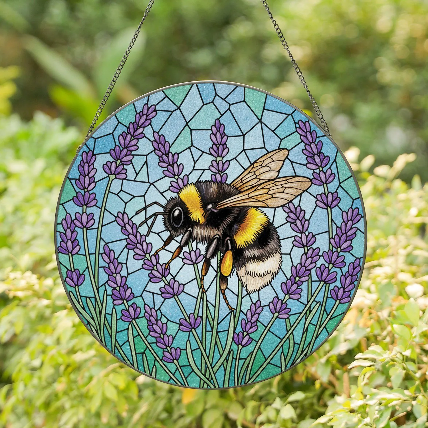 Bumblebee Lavender Flowers Stained Glass - Home Decor Gift for Bee Lovers Stained Glass Suncatcher - 1
