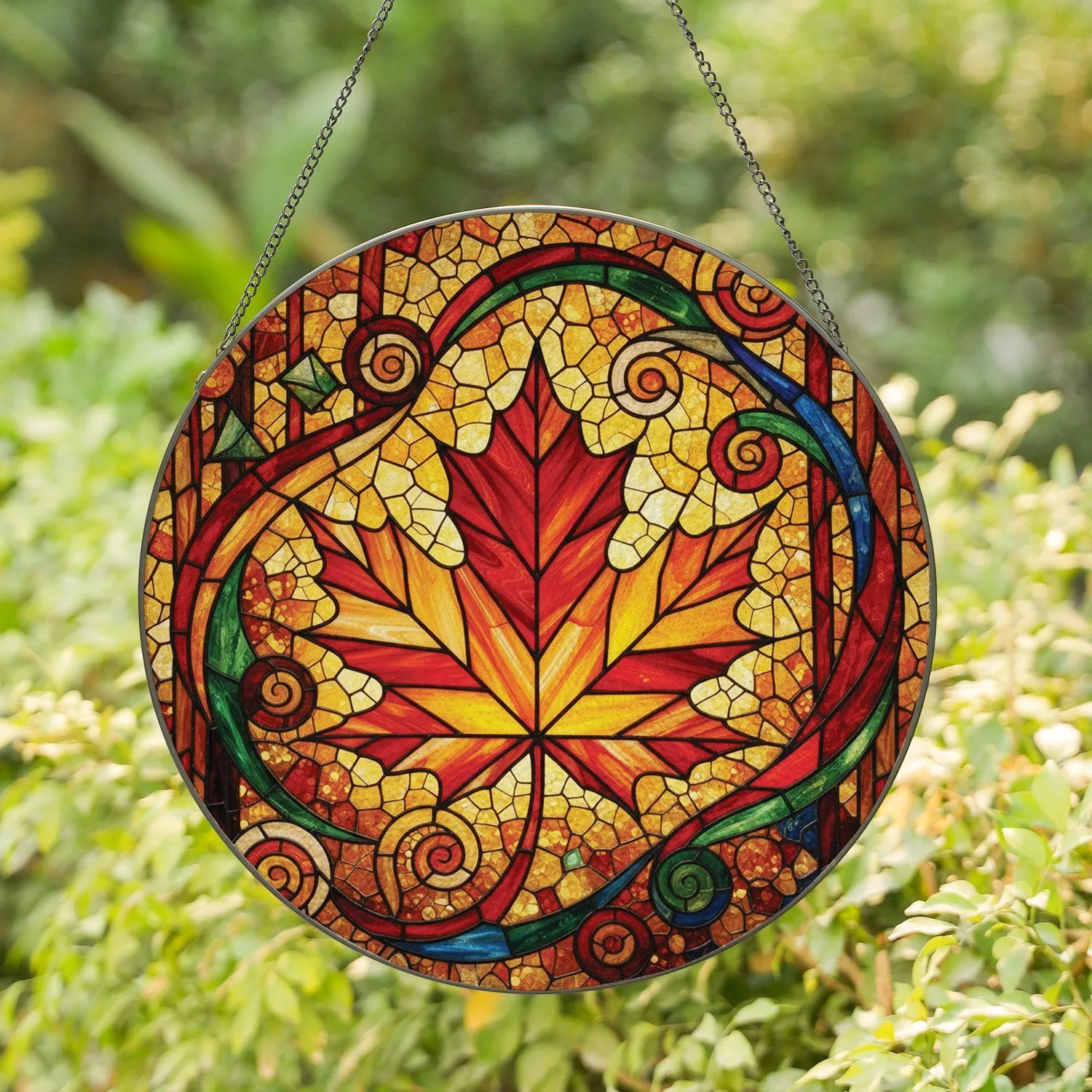 Autumn Maple Leaf Stained Glass - Seasonal Fall Home Window Decor Thoughtful Gift Stained Glass Suncatcher - 1