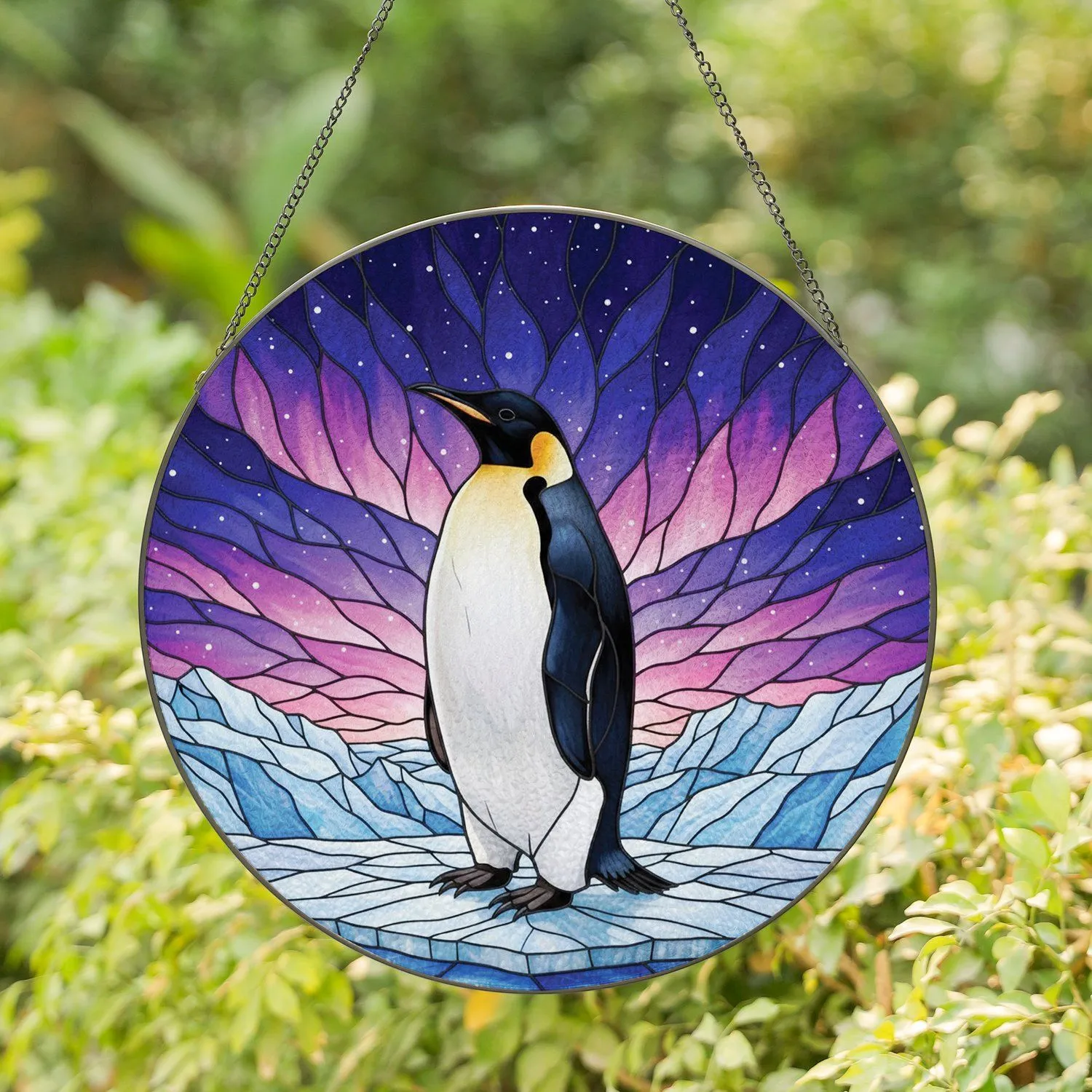 Emperor Penguin Stained Glass Polar Night - Home Decor Gift for Wildlife Lovers Stained Glass Suncatcher - 1