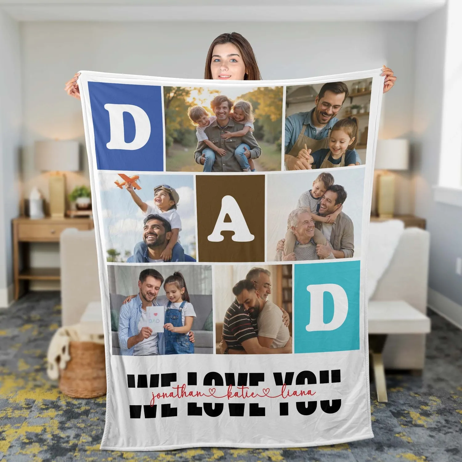 Personalized Photo Fleece Blanket For Dad ,Father's Day Blanket for Dad,Personalized Throw Blanket,Gift for Dad from kids, Father Appreciation Gift - 1