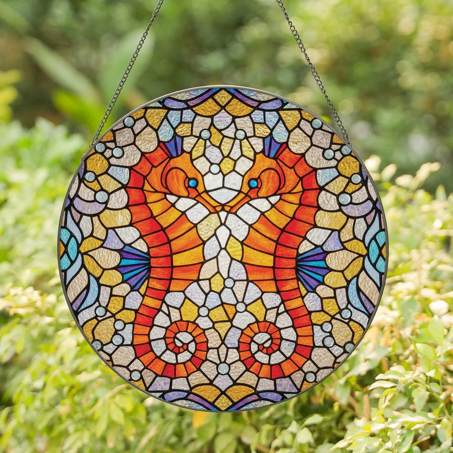 Two Seahorses Heart Stained Glass Art - Iridescent Mosaic Tiffany Style Window Decor Stained Glass Suncatcher - 1