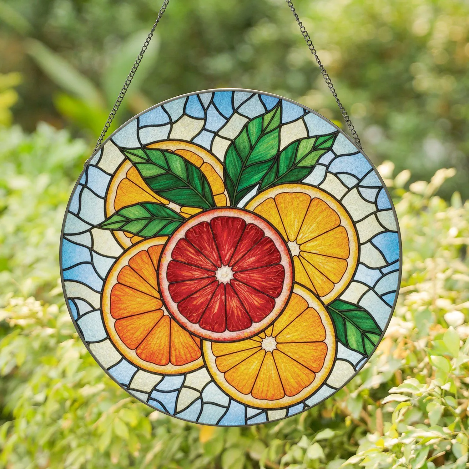 Blood Orange Slices Vibrant Citrus Stained Glass Mosaic Dappled Sunlight Patterns Stained Glass Suncatcher - 1