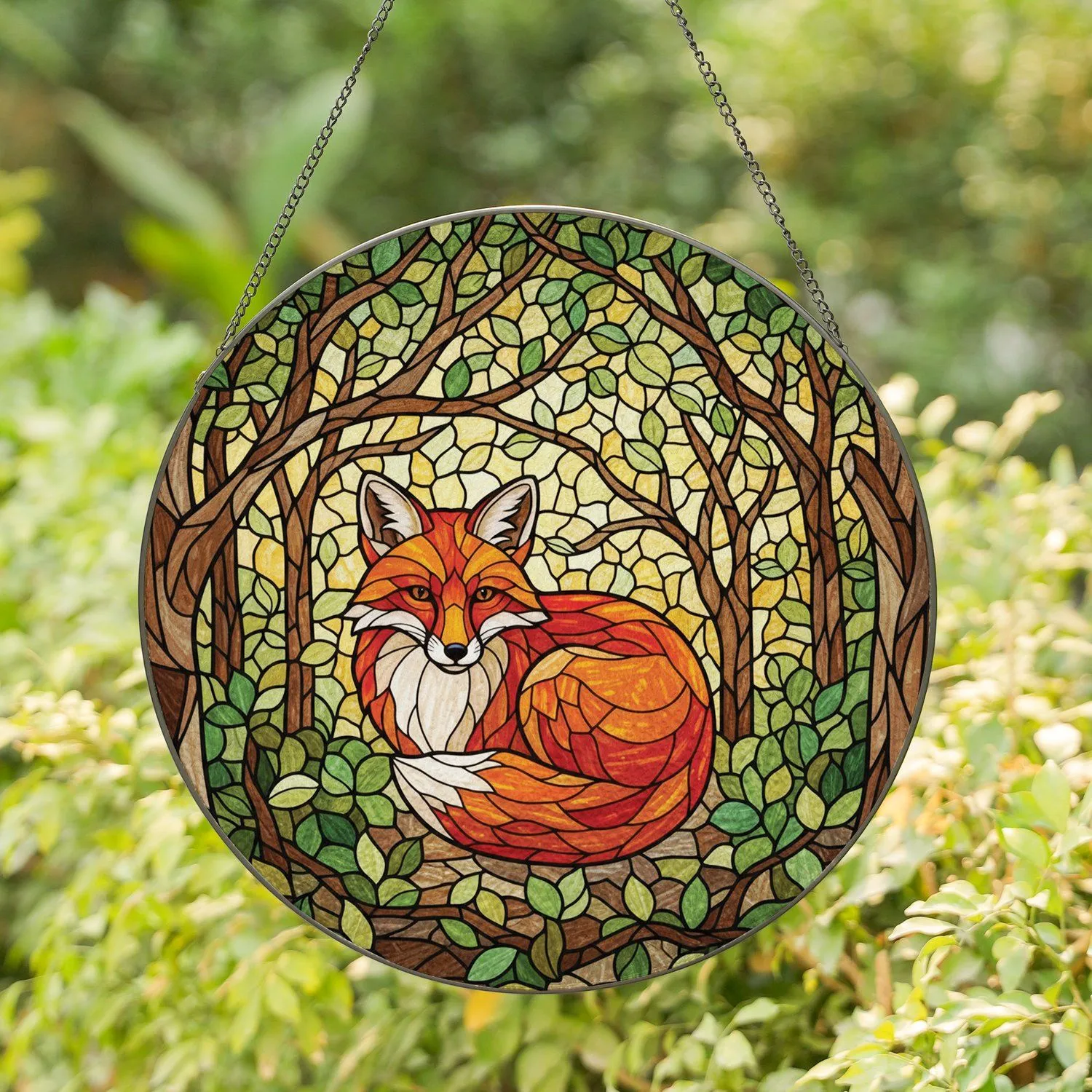 Red Fox Stained Glass Tiffany Woodland Art - Intricate Forest Animal Design Home Decor Stained Glass Suncatcher - 1