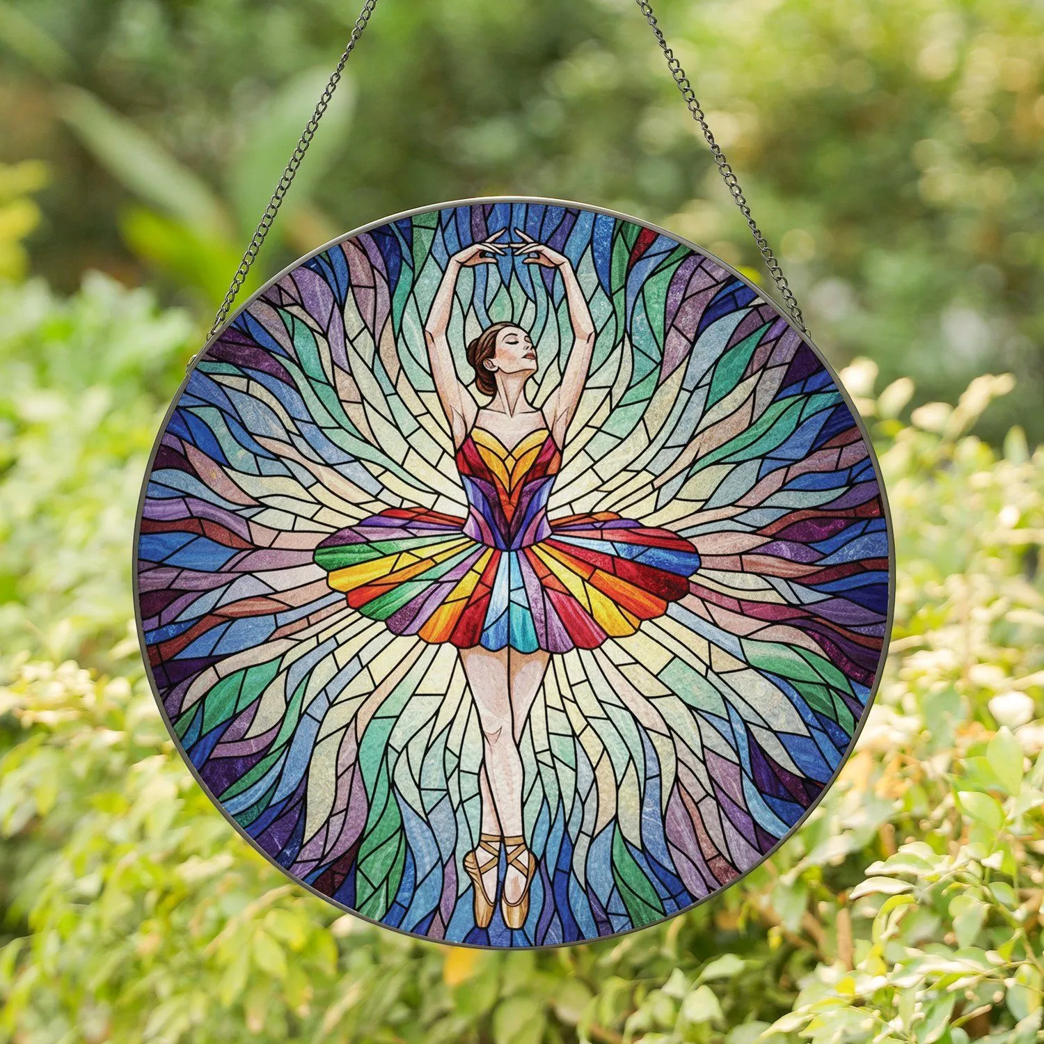 Detailed Ballerina Stained Glass Tiffany Art - Rainbow Tutu Jewel Tone Mosaic Stained Glass Suncatcher - 1