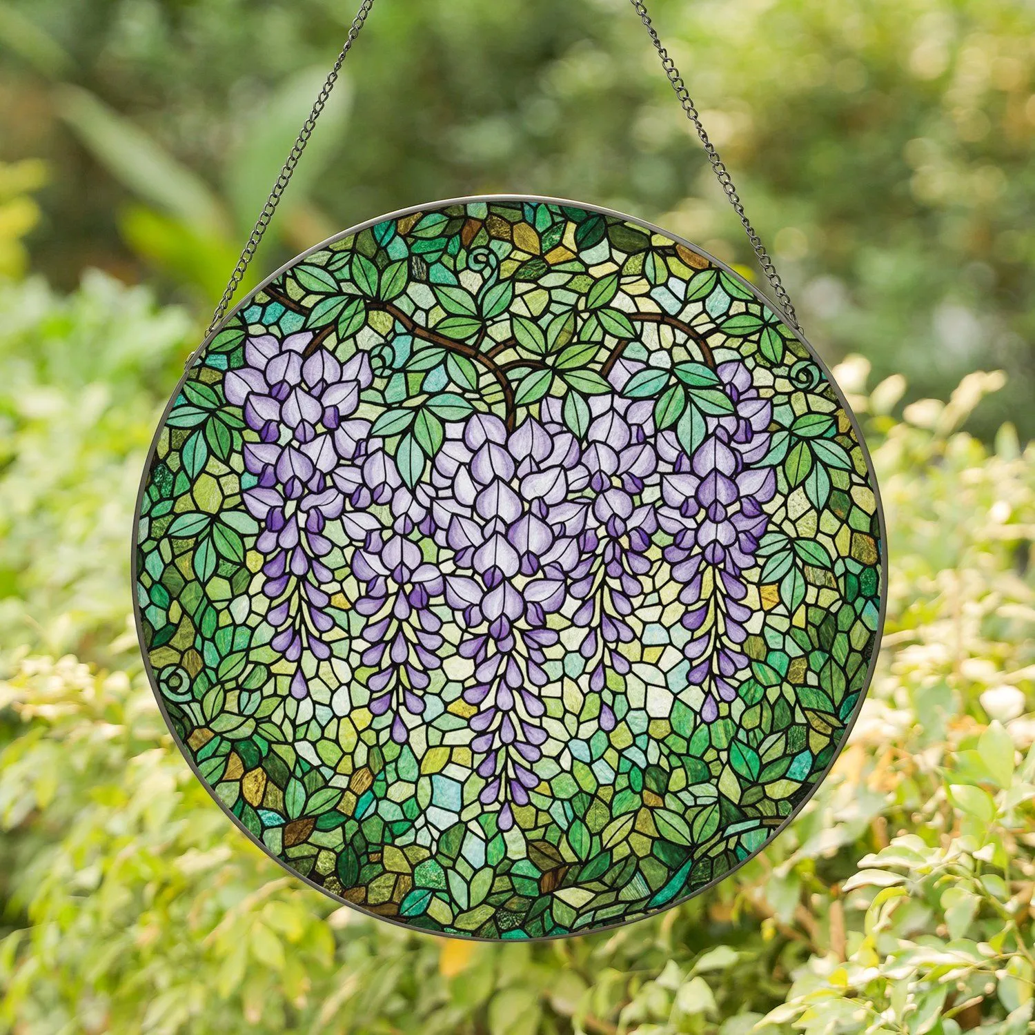 Tiffany Style Wisteria Stained Glass Art - Translucent Jewel Tone Floral Garden Mosaic Stained Glass Suncatcher - 1