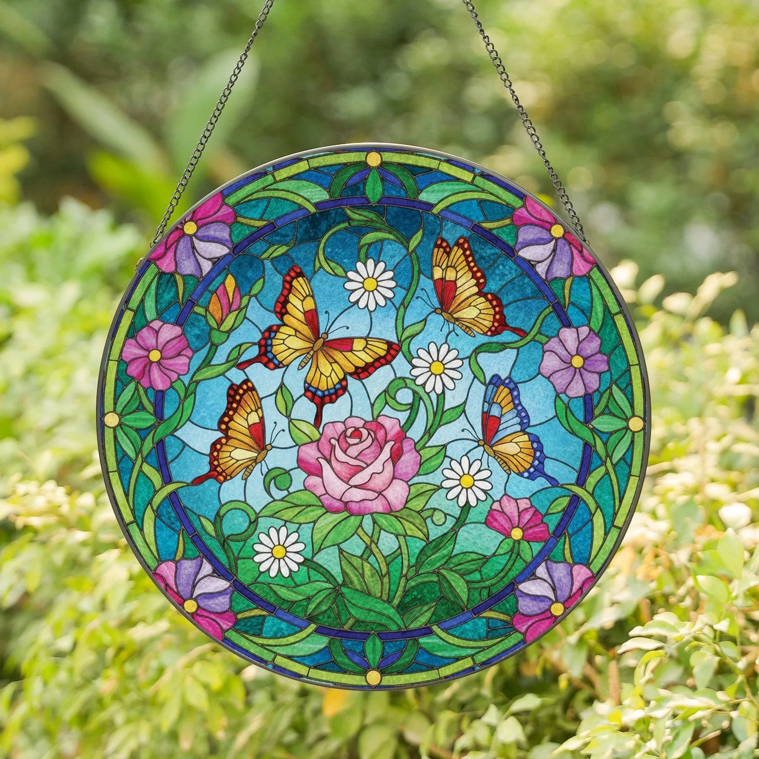 Butterflies Blossoming Flowers - Home Decor Gift for Butterfly Lover Stained Glass Suncatcher - 1