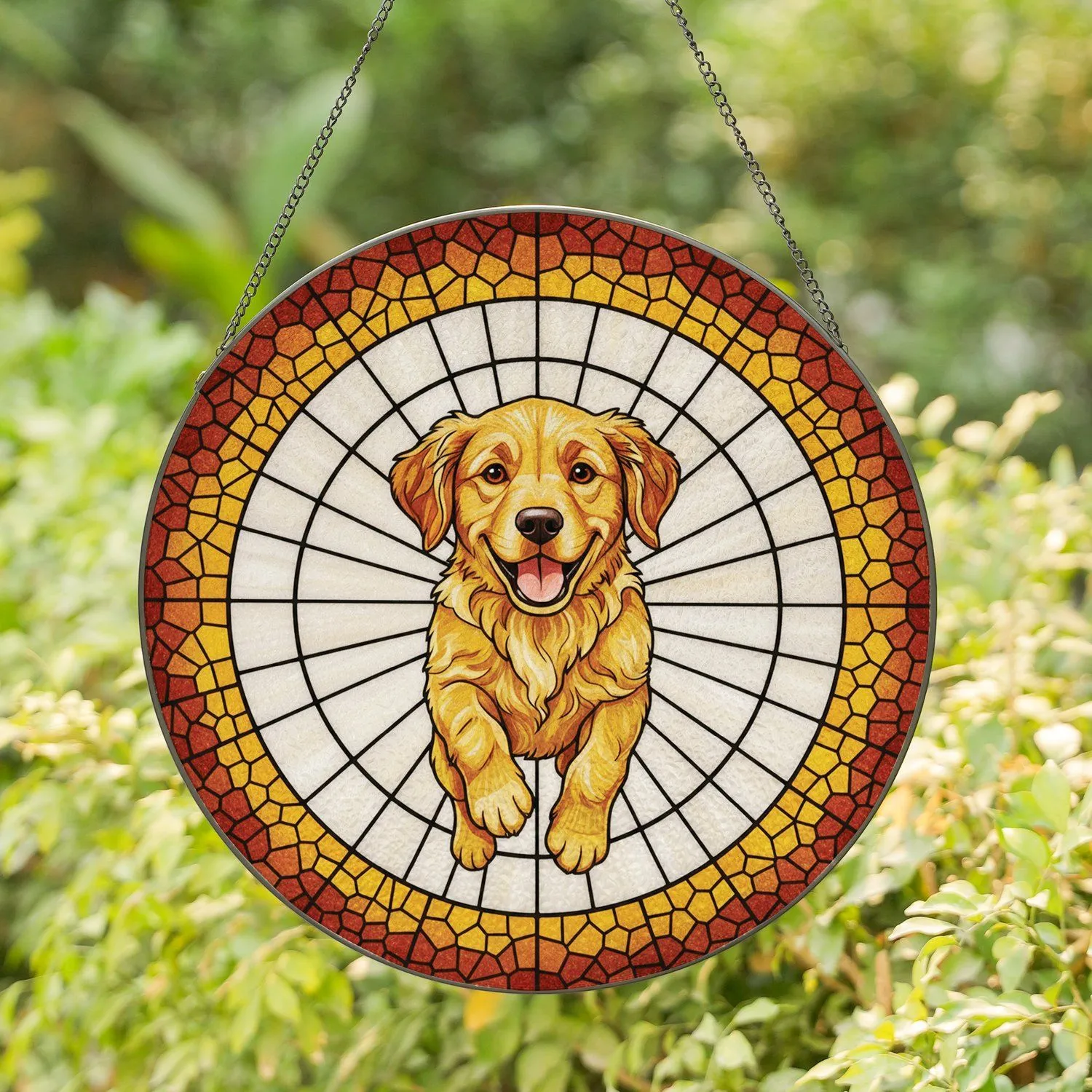 Happy Golden Retriever Puppy Stained Glass - Pet Lover Home Decor Gift Stained Glass Suncatcher - 1