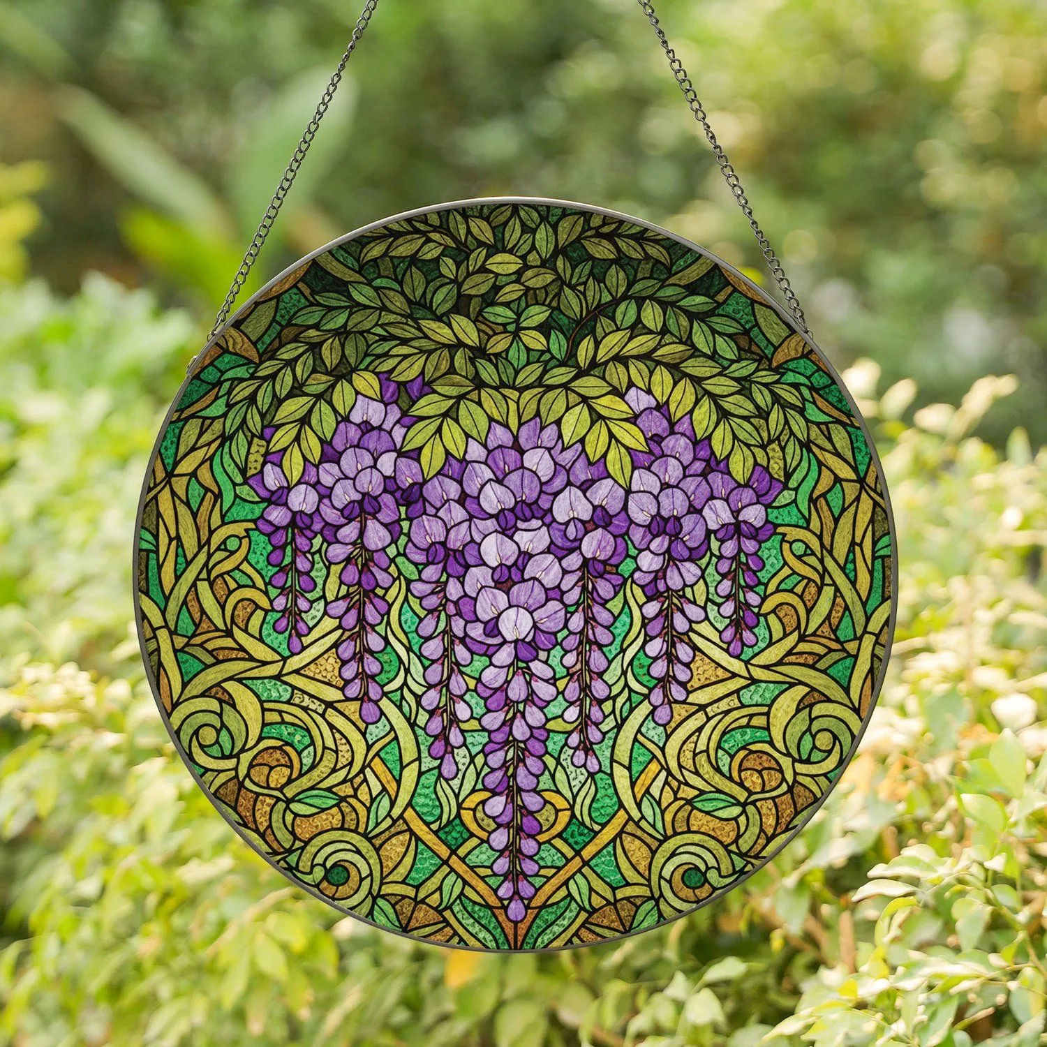 Tiffany Stained Glass Wisteria Flowers Cascading Vines Mosaic - Vibrant Window Art Stained Glass Suncatcher - 1