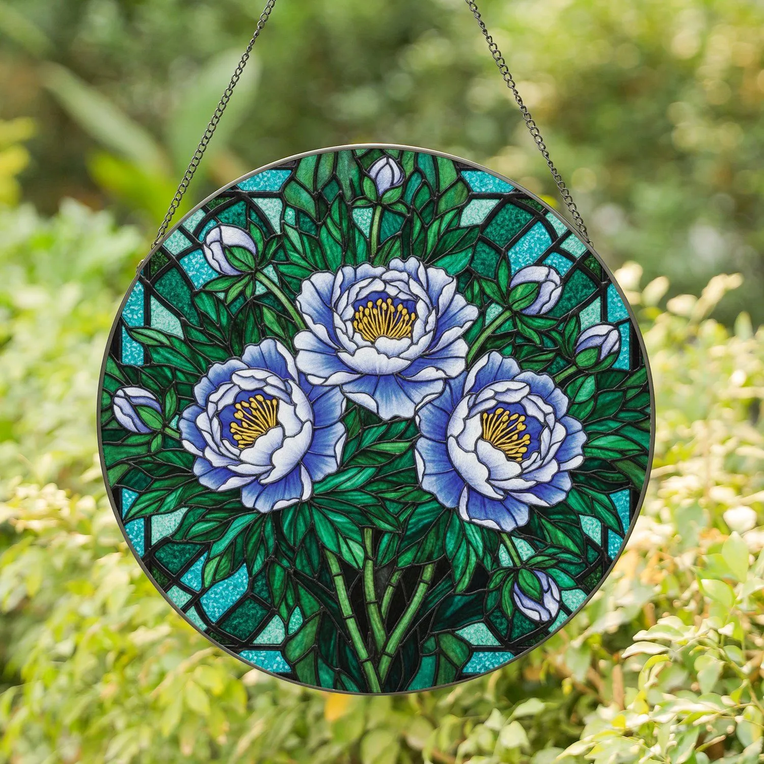 Peonies Tiffany Stained Glass Floral Mosaic Lattice Translucent - Home Decor Gift Stained Glass Suncatcher - 1
