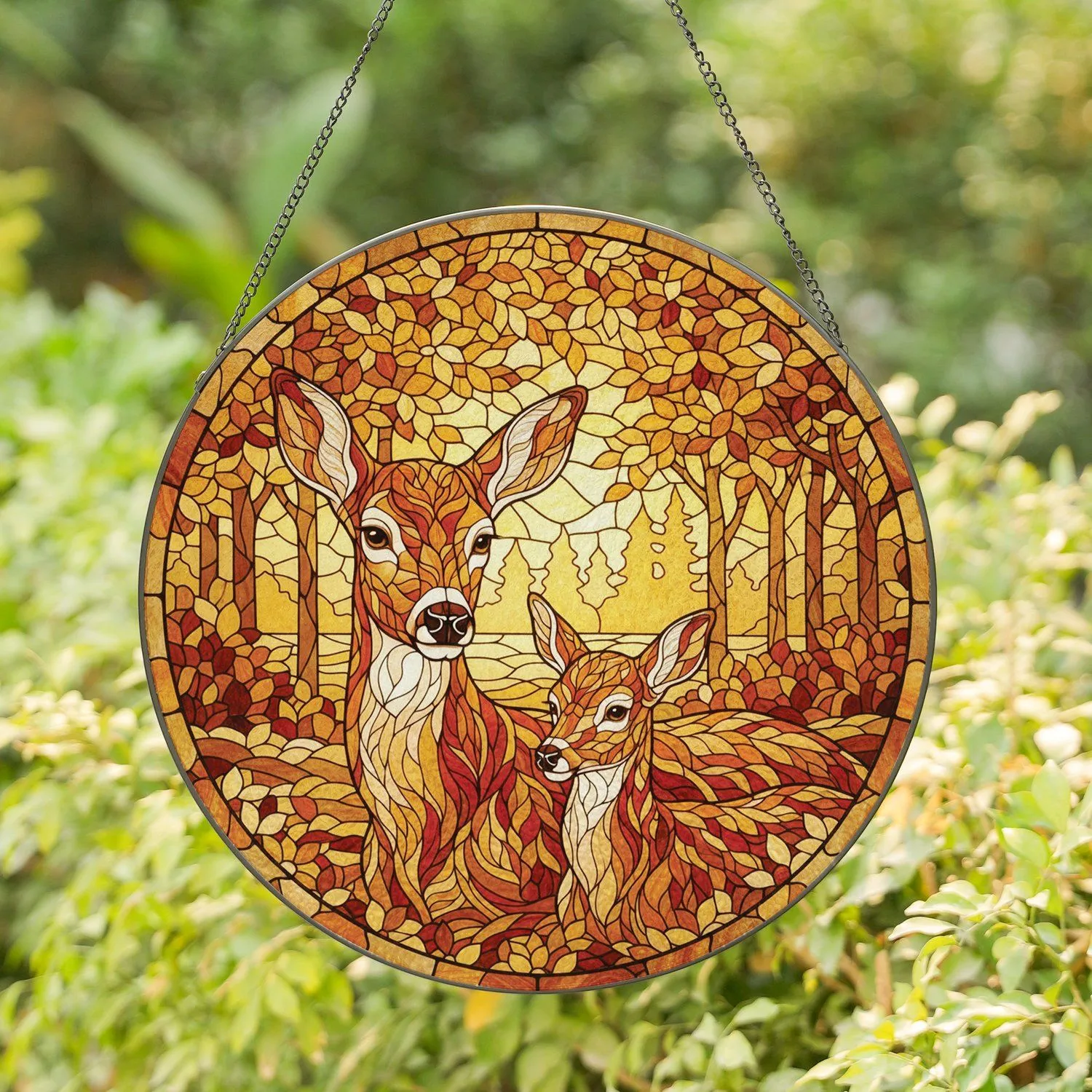 Doe Fawn Stained Glass Autumn Forest Home Decor Gift for Wildlife Lover Stained Glass Suncatcher - 1