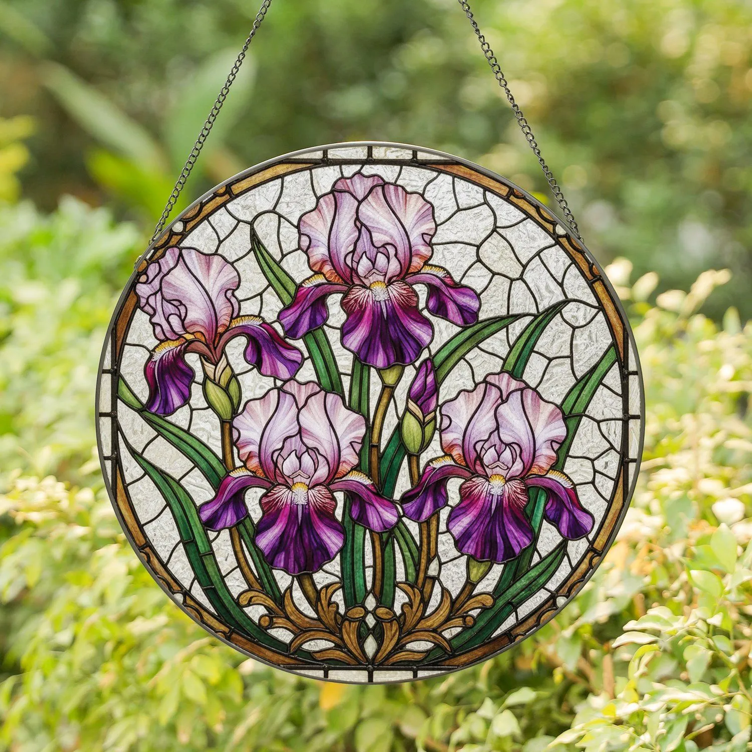 Iris Floral Mosaic Stained Glass Home Decor Gift for Flower Lover Stained Glass Suncatcher - 1