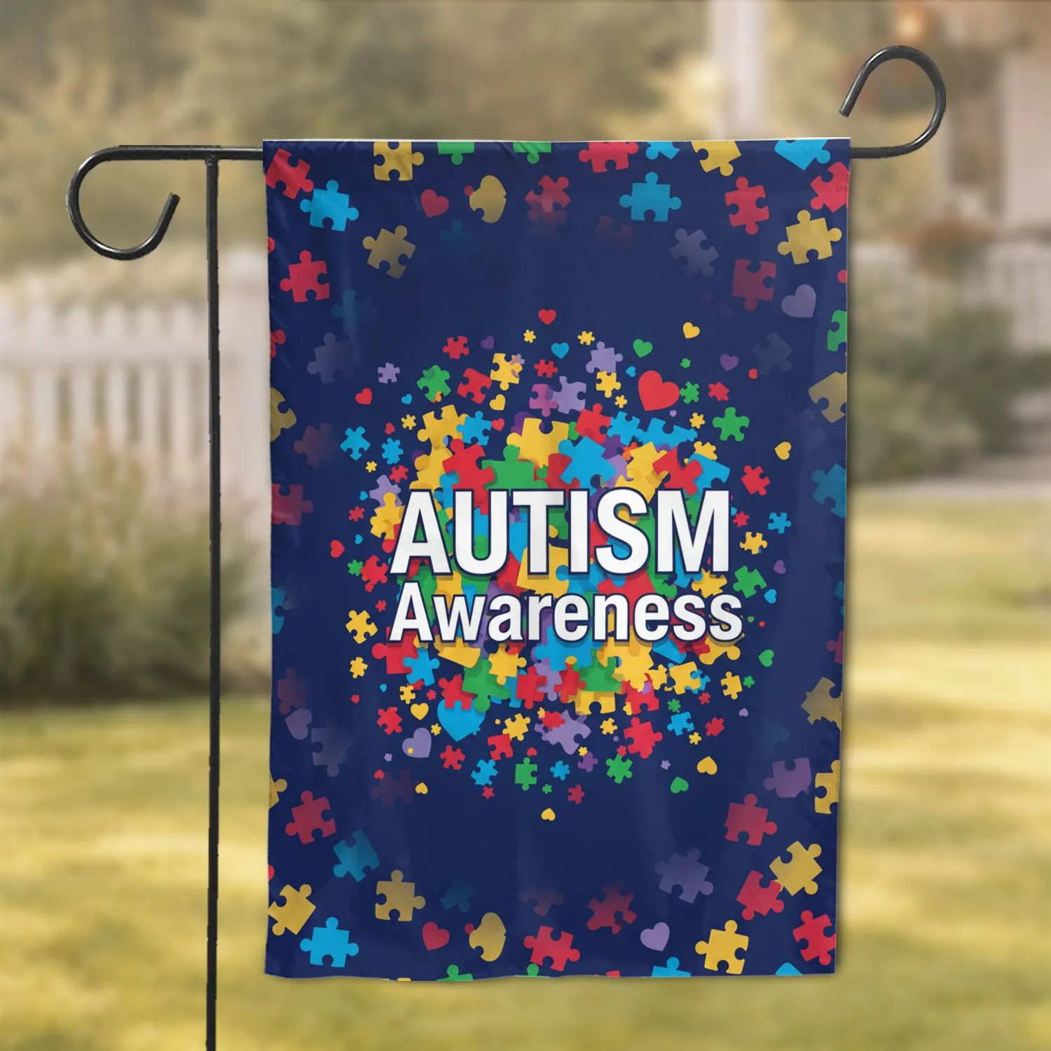 AUTISM Awareness Puzzle Pieces Heart - Special Needs Advocacy Gift Garden Flag - 1