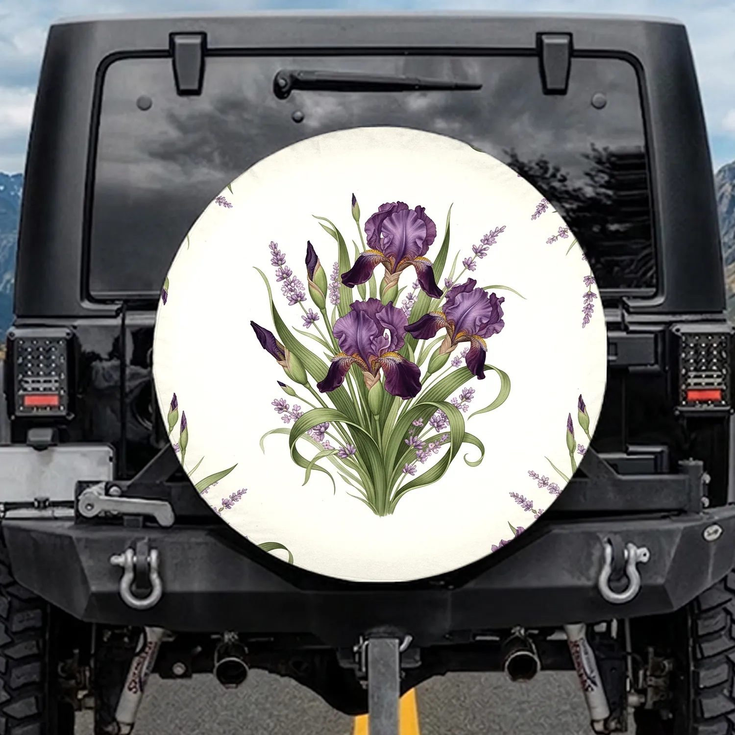 Purple Iris Lavender Floral Botanical Greenery Garden Home Decor Gift Spare Tire Cover - 1