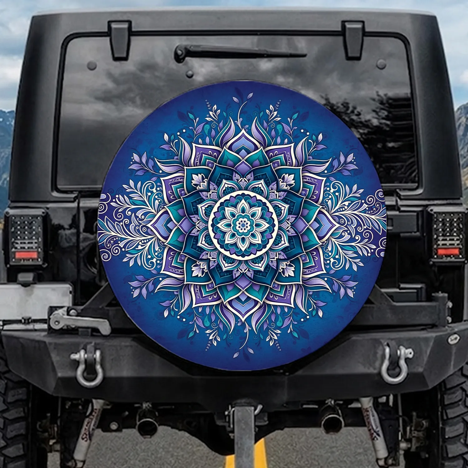 Mandala Flower Leaves Vines Scrollwork Feather - Car Decor Gift Spare Tire Cover - 1
