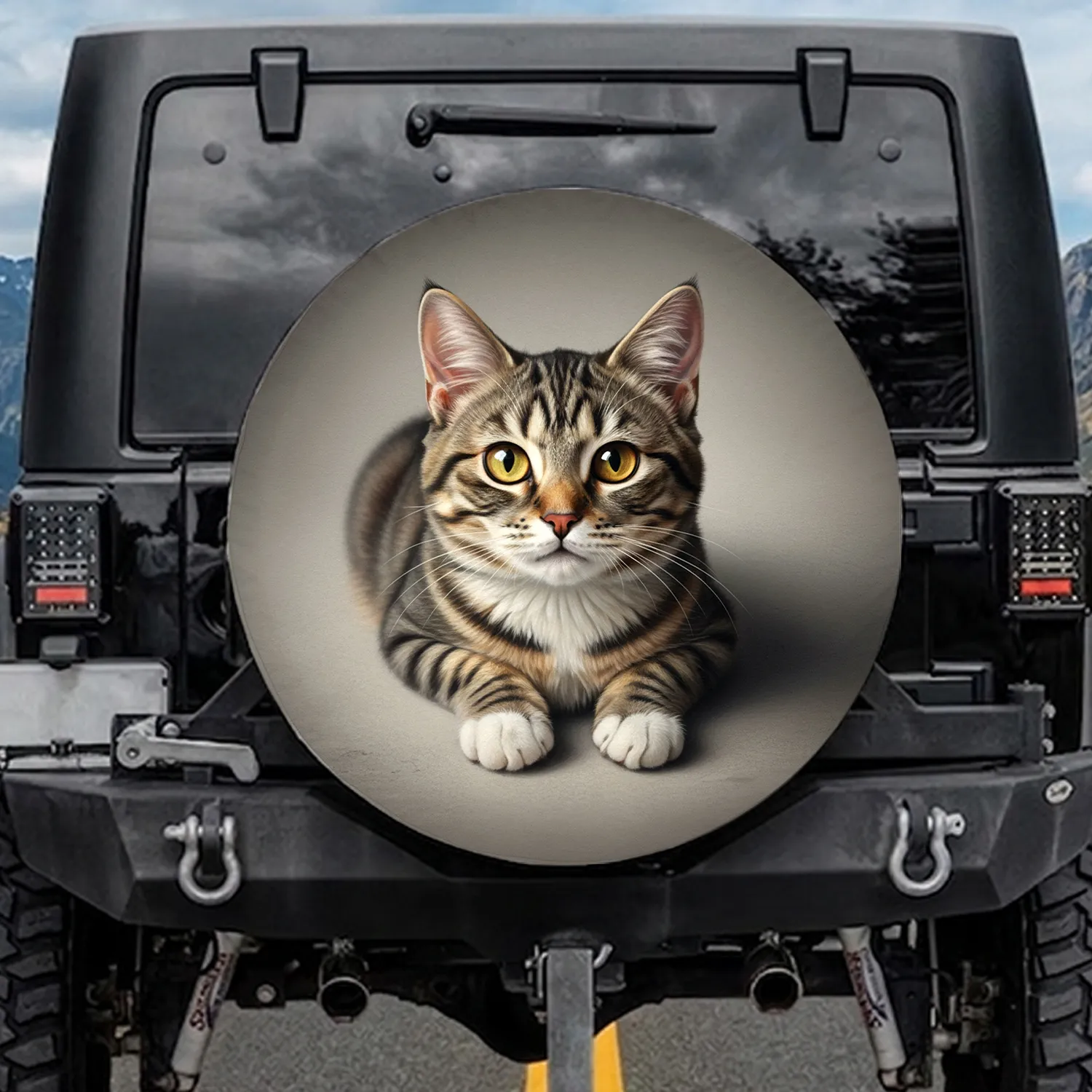 Inquisitive Tabby Cat with Golden Eyes - Cat Lover Gift Spare Tire Cover - 1