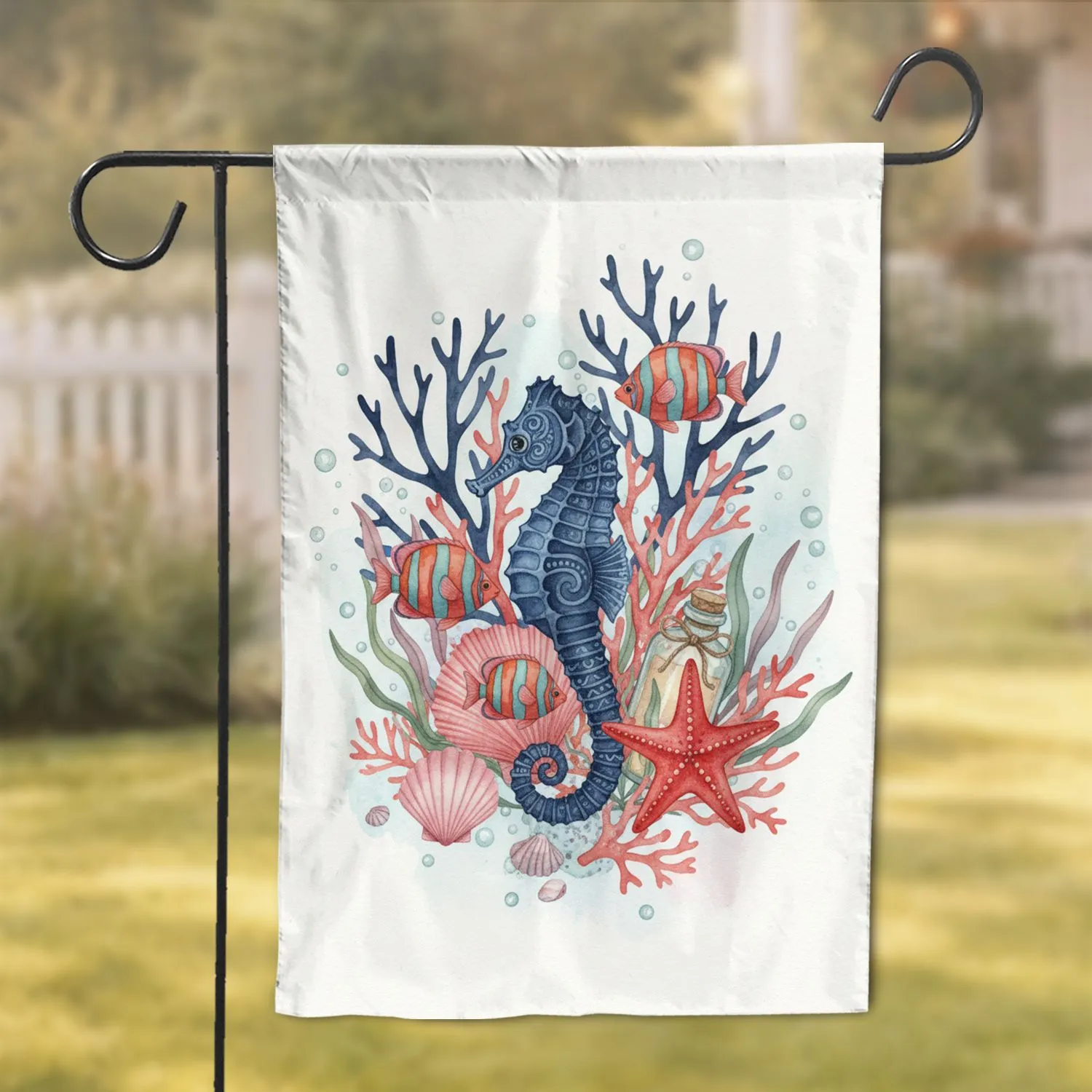 Seahorse Tropical Fish Starfish Coral Shell - Ocean Life Home Decor Gift Garden Flag - 1