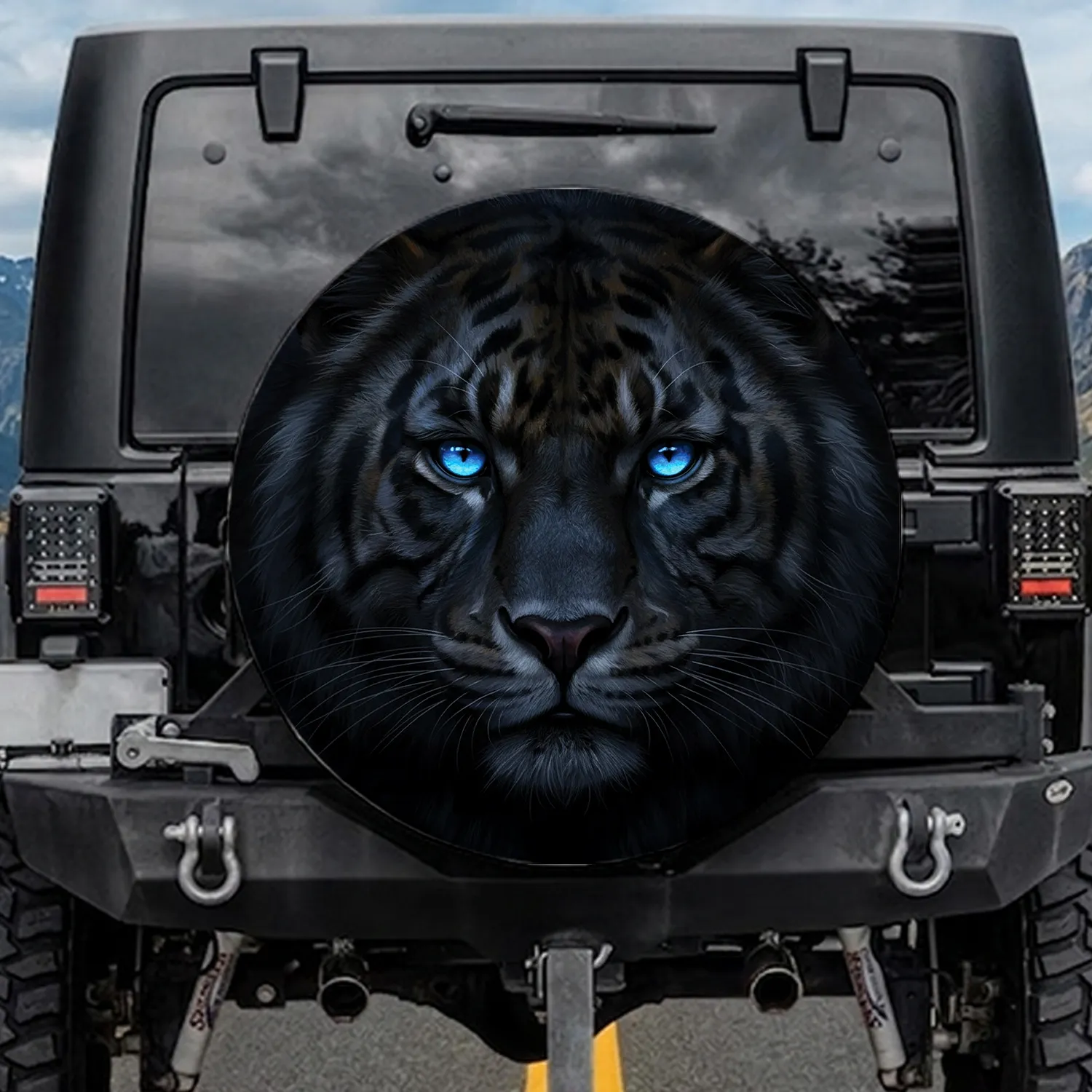 Close-up Feline Face Electric Blue Eyes Outdoor Style Wildlife Lover Gift Spare Tire Cover - 1