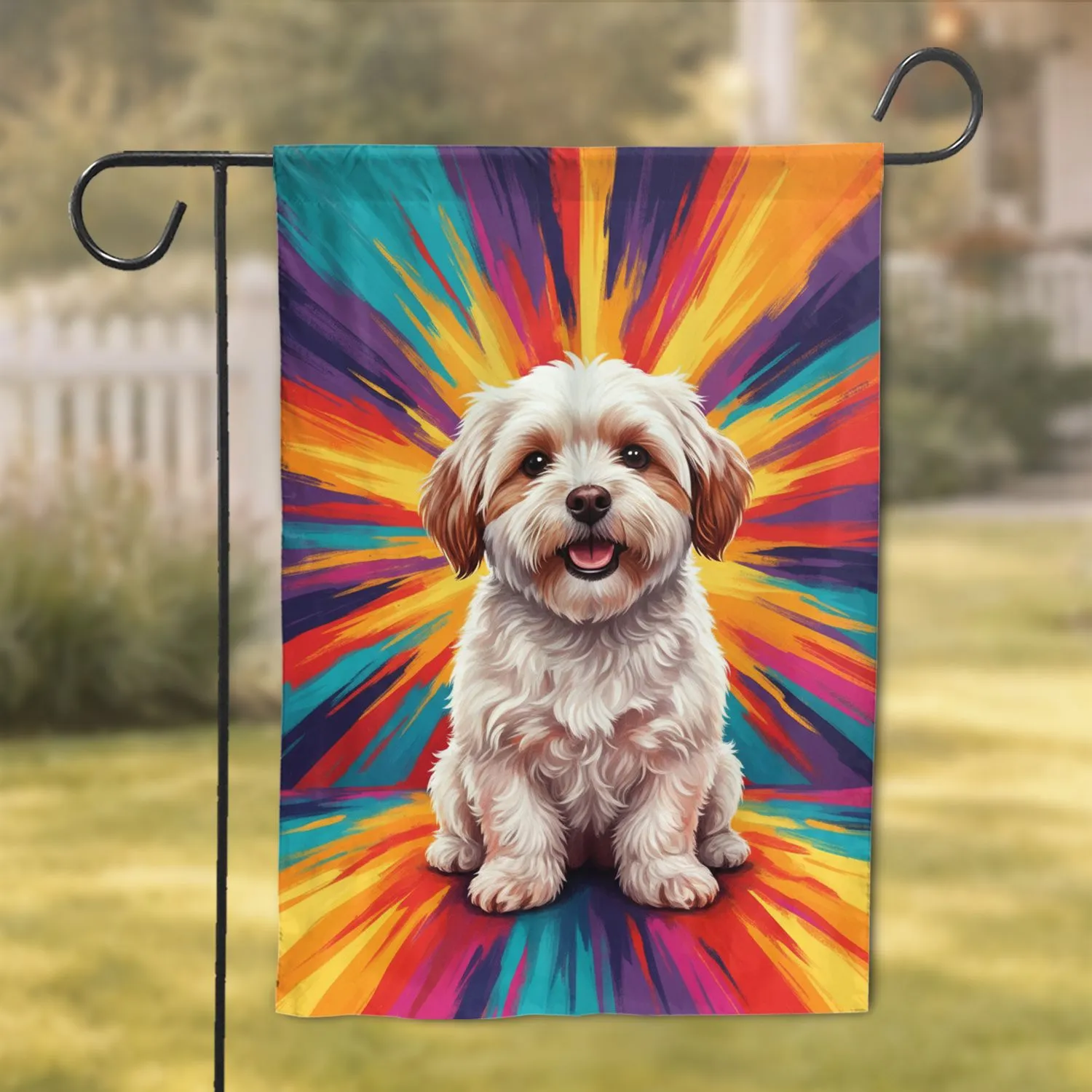 White Maltese Dog Smiling Spectrum Starburst - Everyday Home Decor for Pet Lovers Garden Flag - 1