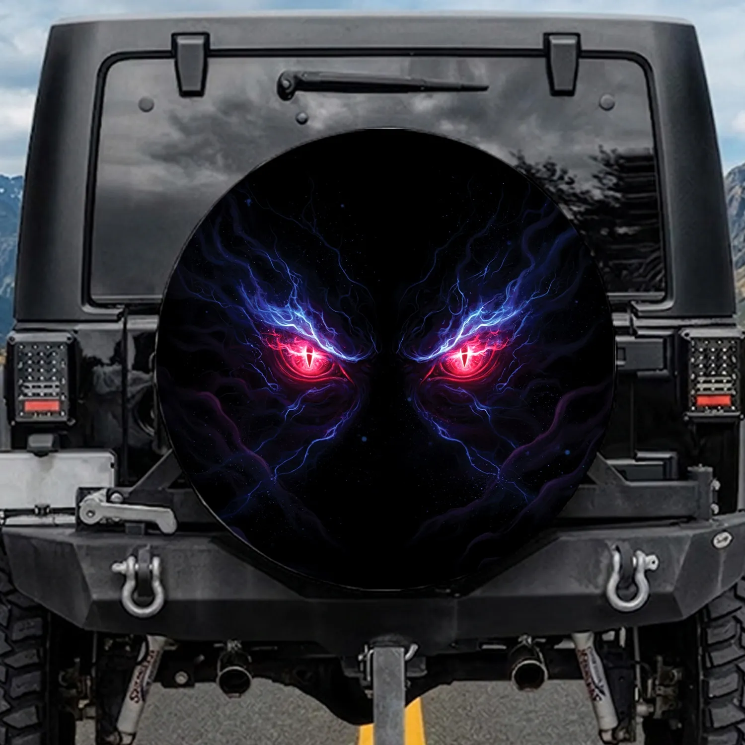Aggressive Glowing Eyes Energy Swirl Cosmic Vapor Shadows Void - Home Decor Gift Spare Tire Cover - 1