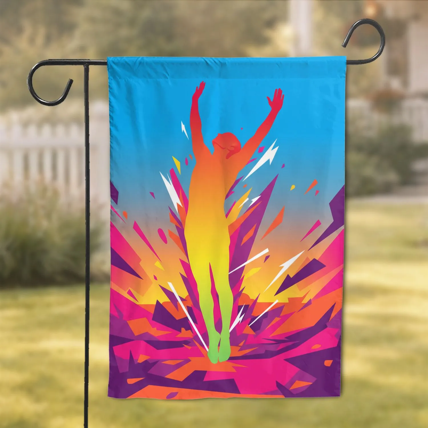 Geometric Interlocking Planes Gradient Human Silhouette Reaching - Home Decor Gift Garden Flag - 1