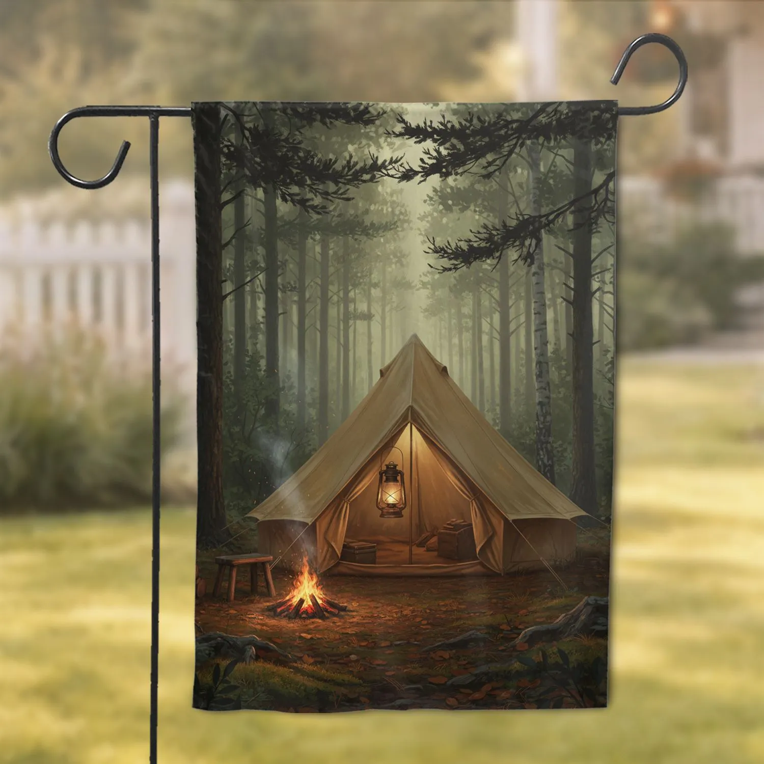 Canvas Bell Tent Campfire Forest - Camping Enthusiast Home Decor Gift Garden Flag - 1