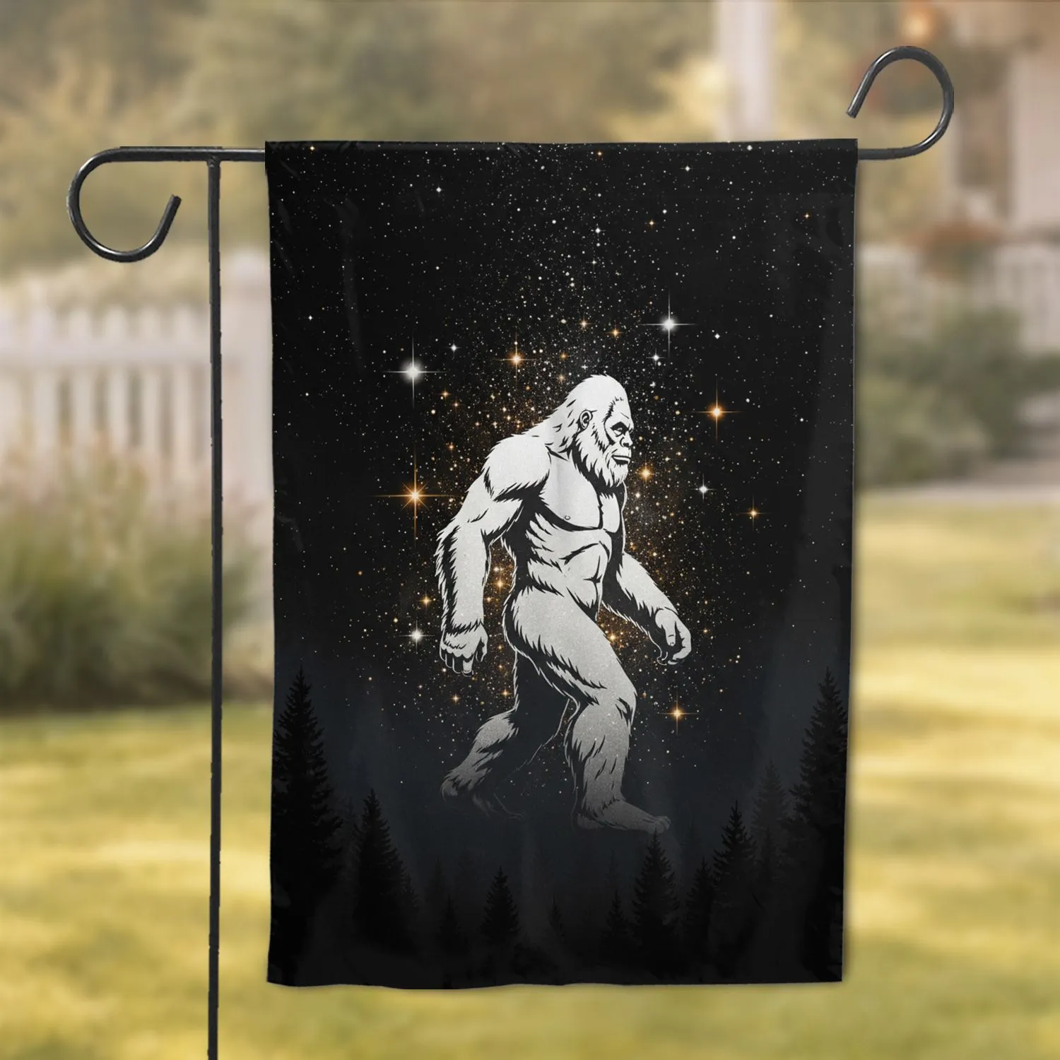 Bigfoot Silhouette Cosmic Night Sky - Home Decor Gift for Bigfoot Lover Garden Flag - 1