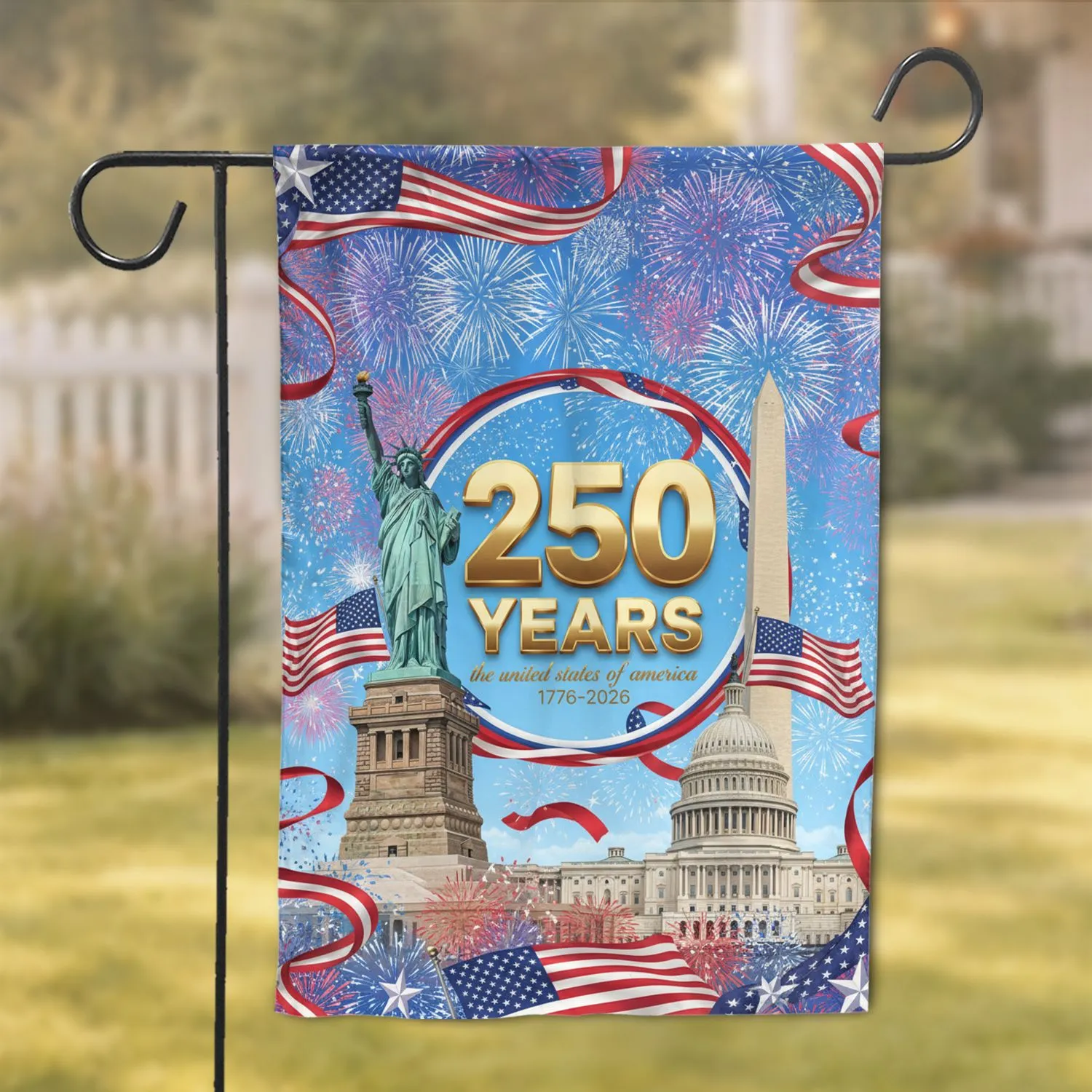 250 Years USA Statue of Liberty Washington Monument Independence Day Garden Flag - 1