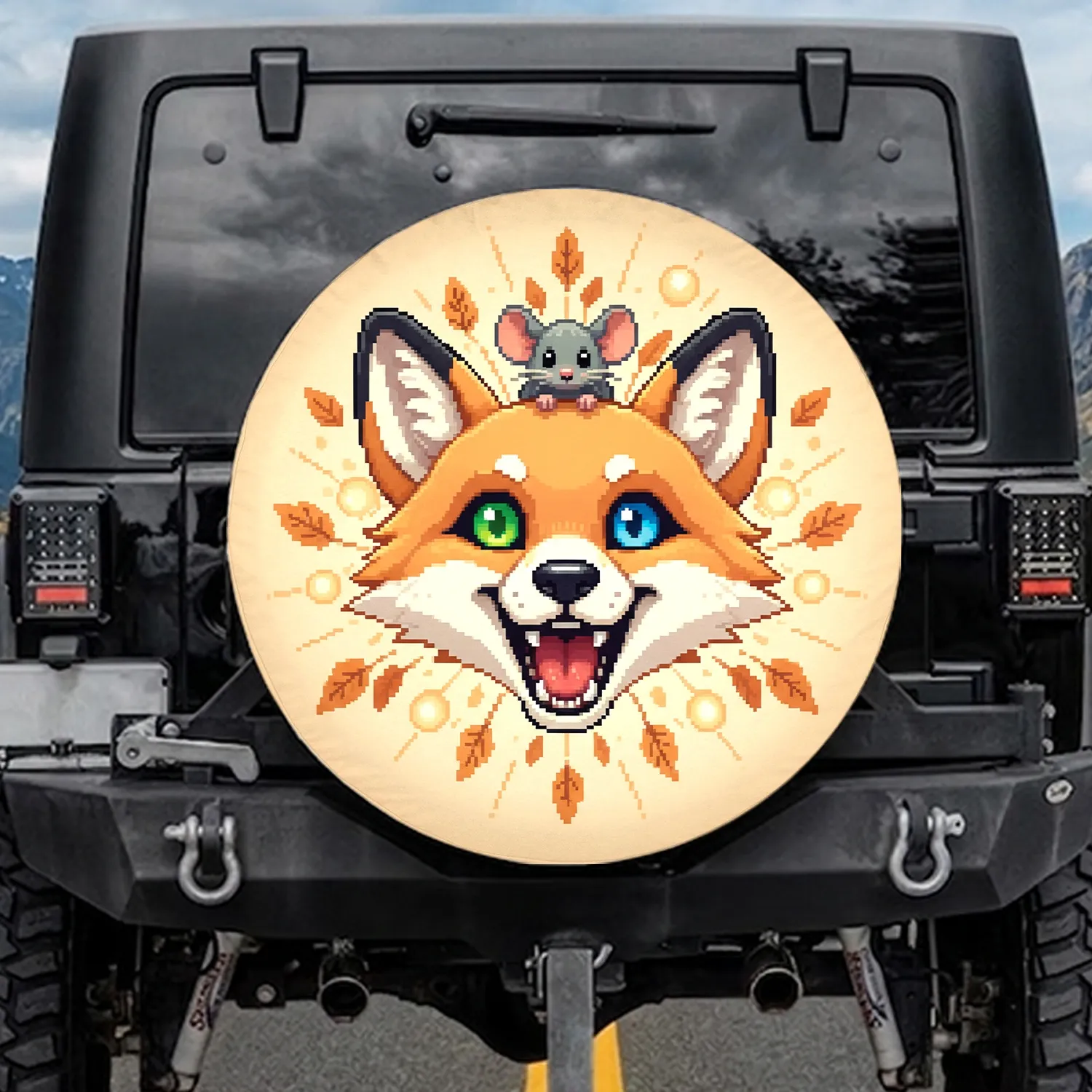 Heterochromia Fox-Dog Smiling Grey Mouse - Wildlife Lover Gift Spare Tire Cover - 1