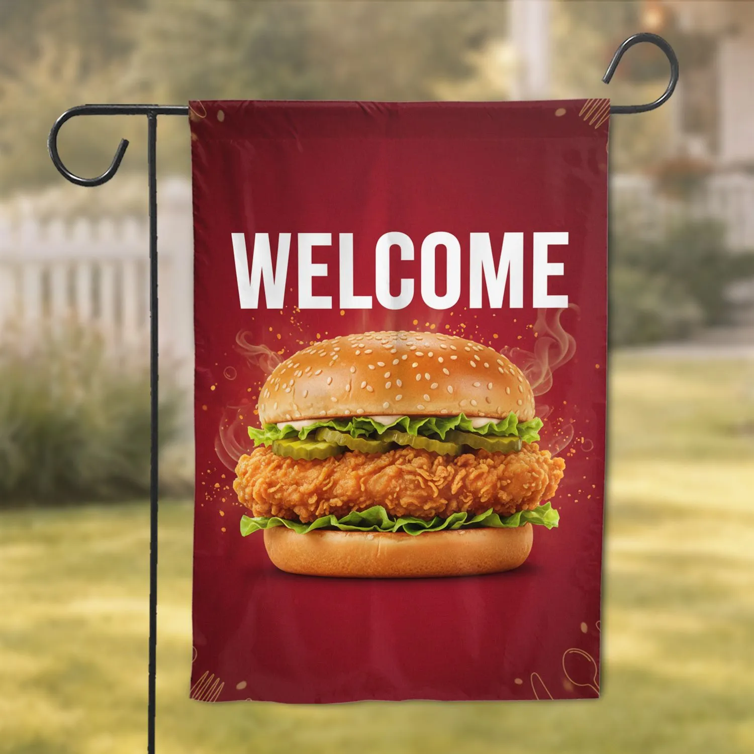 WELCOME Gourmet Fried Chicken Sandwich - Dining Area Decor Garden Flag - 1