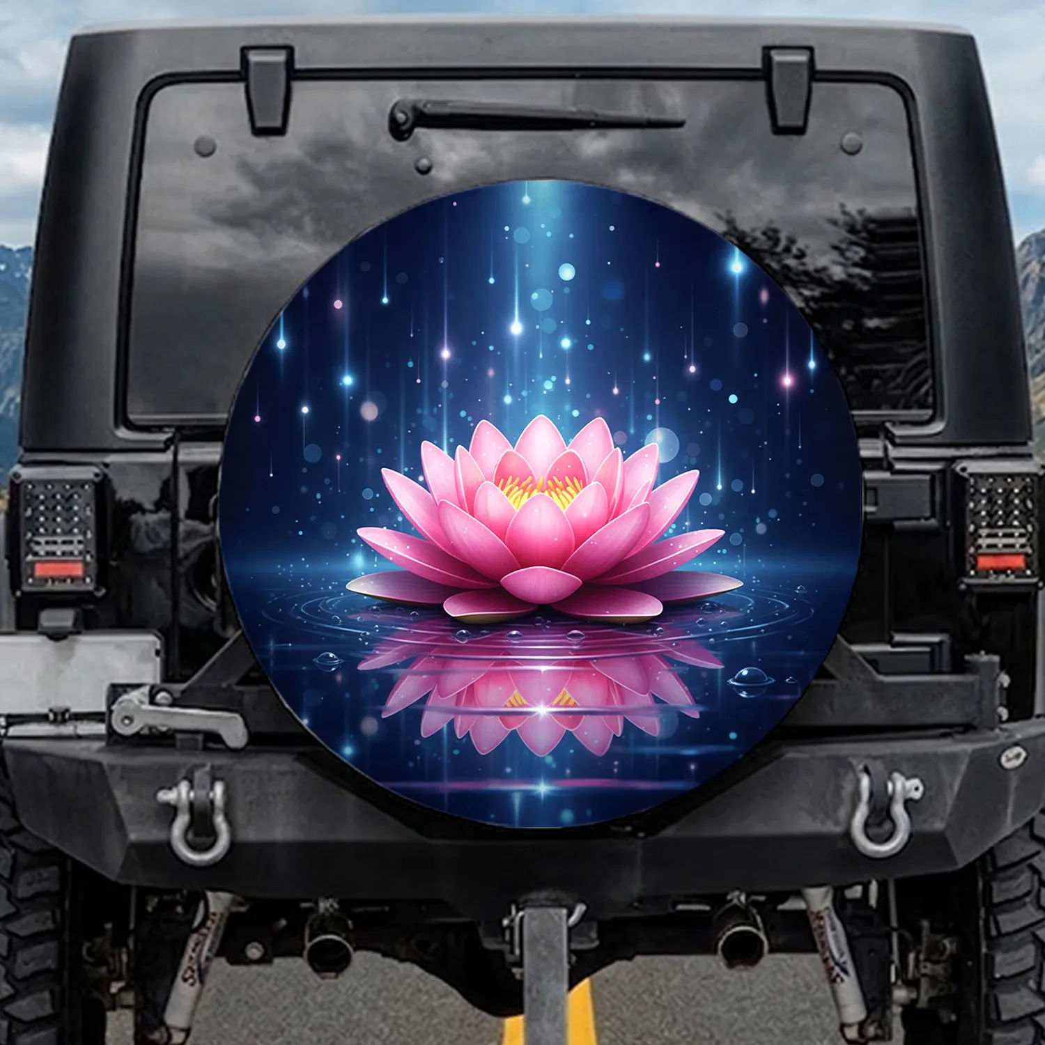 Lotus Flower Water Reflections Ripples Light Streaks - Car Decor Gift for Yoga Lover Spare Tire Cover - 1