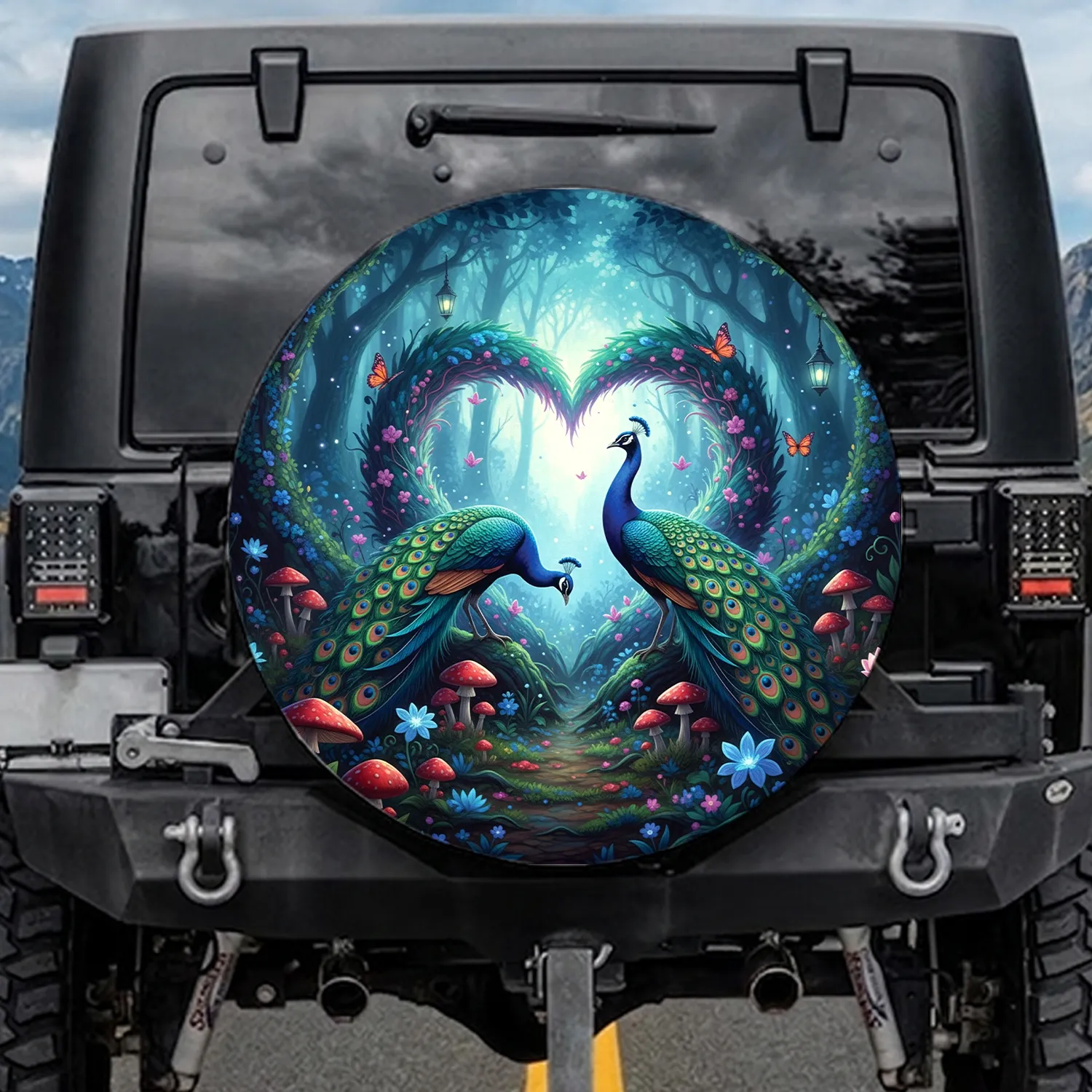 Peacock Heart Luminous Flora Enchanted Forest - Fantasy Lover Gift Spare Tire Cover - 1
