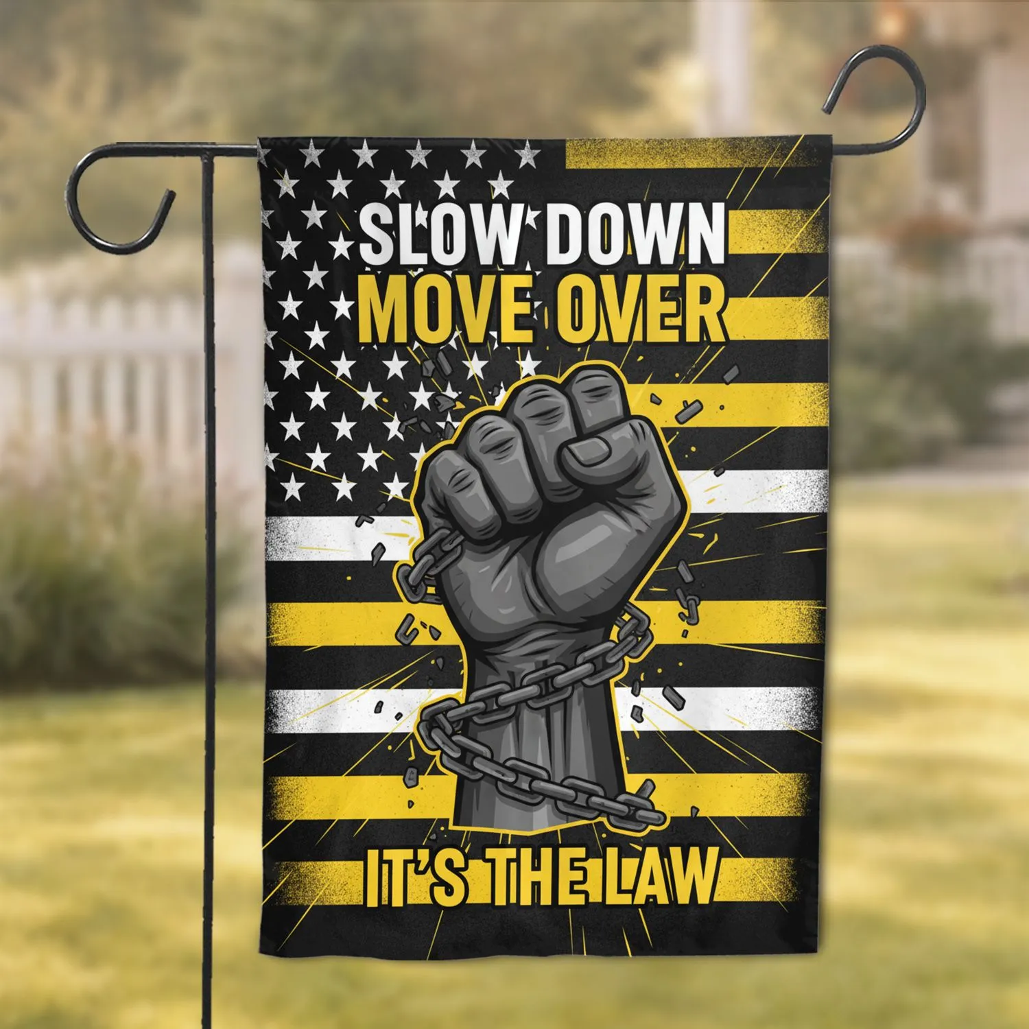 Fist Breaking Chains Thin Yellow Line Flag - Road Safety Awareness Gift for Law Enforcement Garden Flag - 1