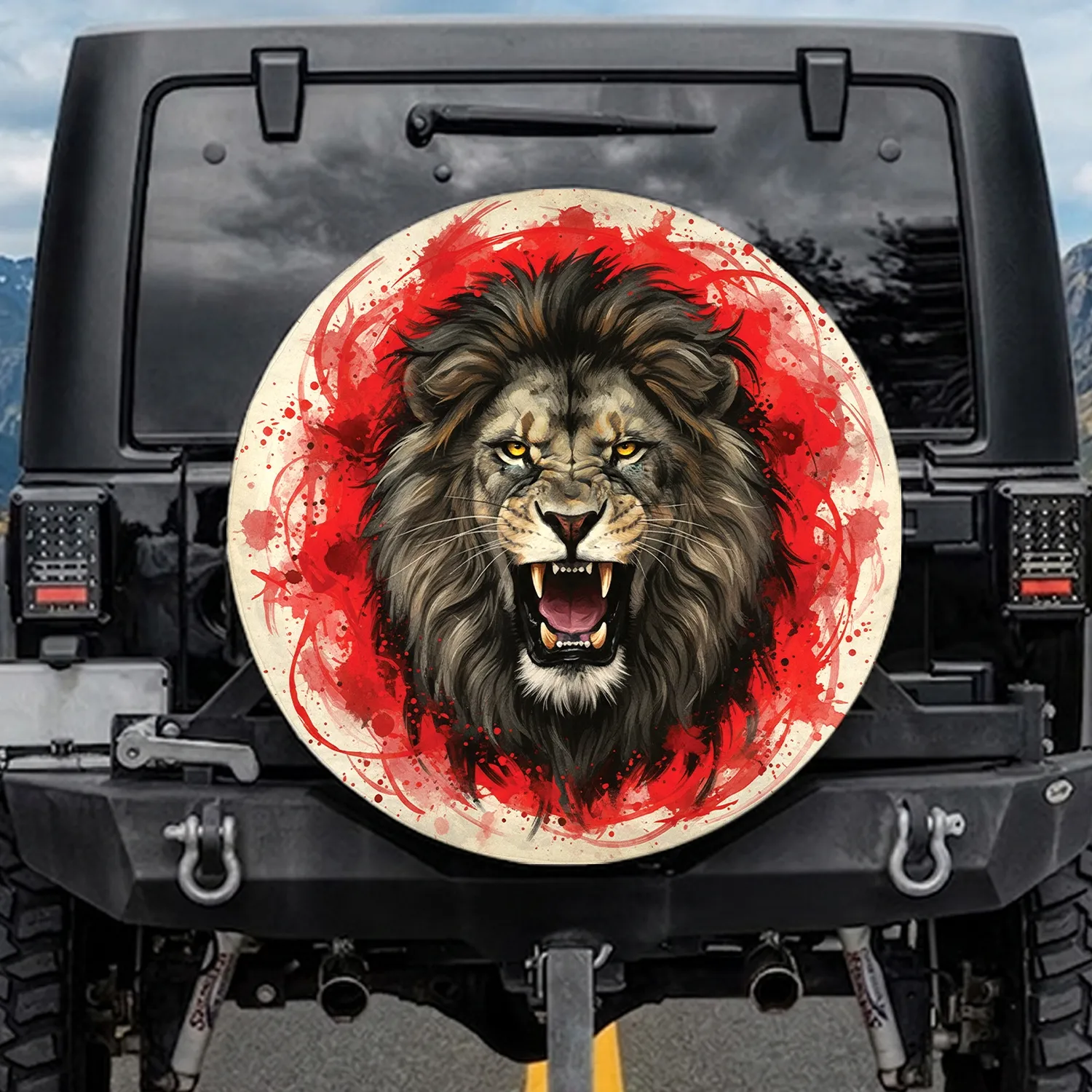 Fierce Lion Roaring Parchment Swirls Wildlife Lover Gift Spare Tire Cover - 1