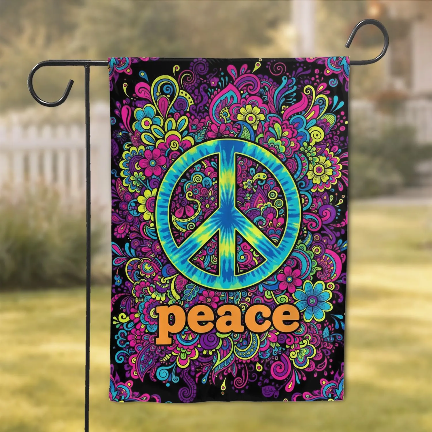 Peace Symbol Word Tie Dye Psychedelic Floral Paisley - Boho Lifestyle Home Decor Gift Garden Flag - 1