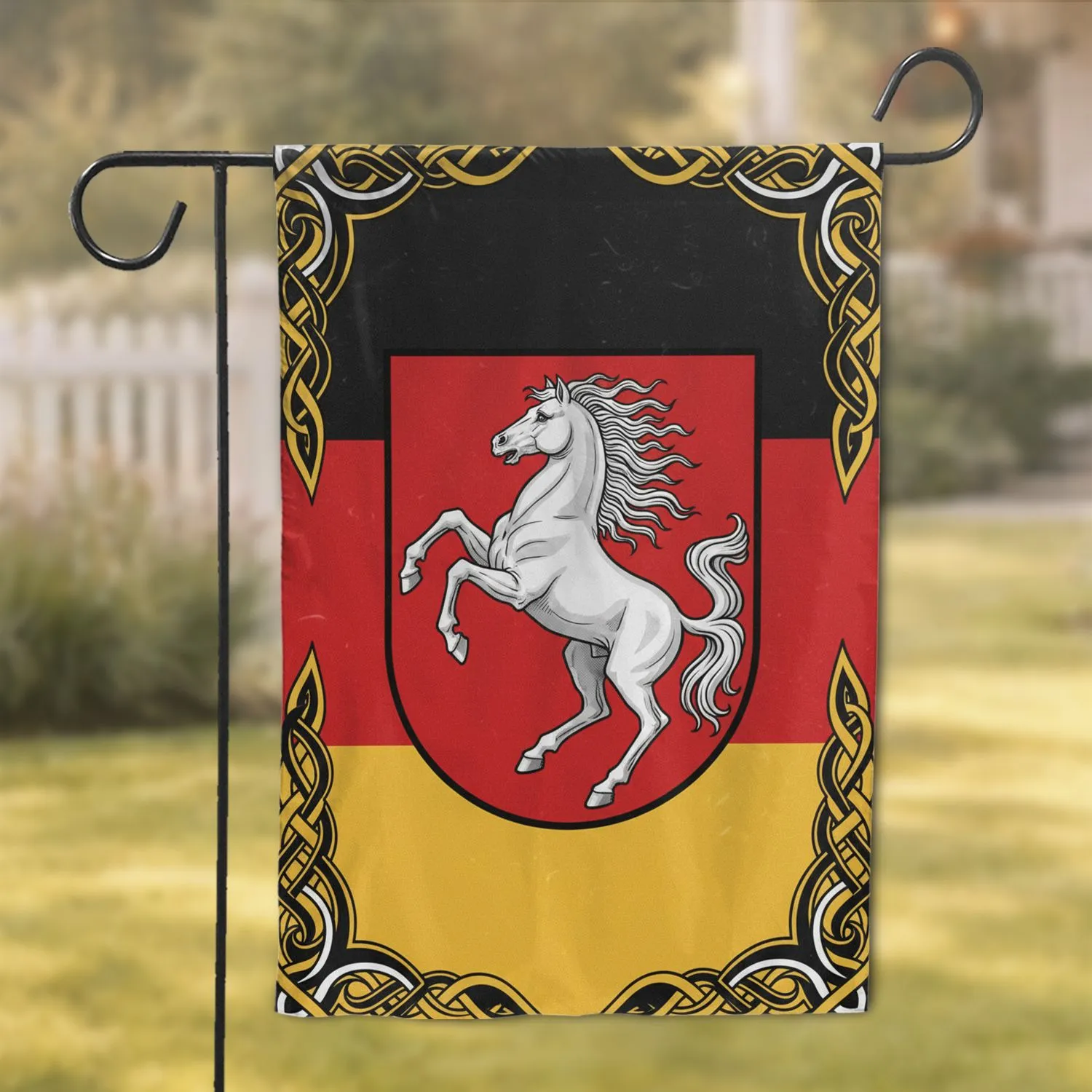 White Saxon Steed Heraldic Shield German Heritage Home Decor Gift Garden Flag - 1