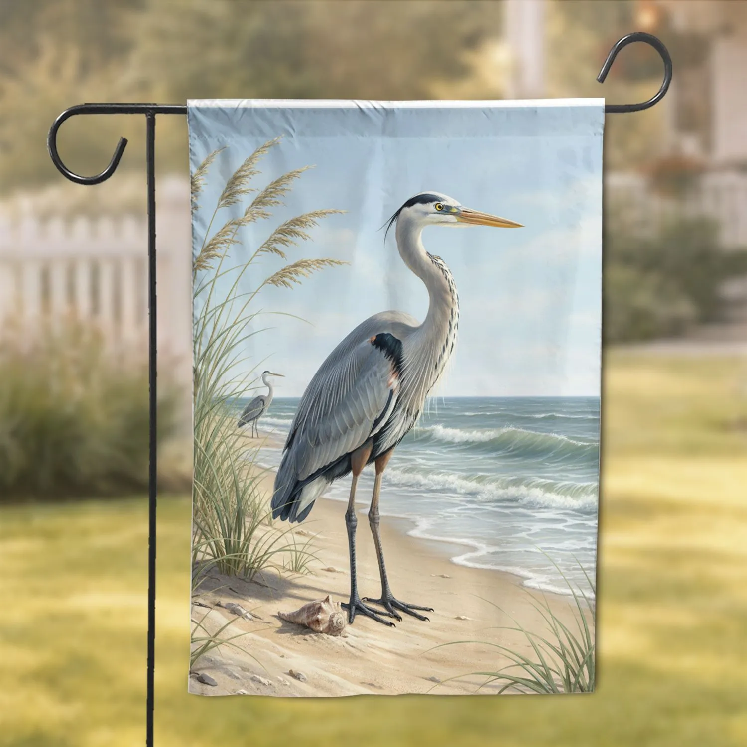 Great Blue Heron Coastal Scene - Wildlife Lover Home Decor Gift Garden Flag - 1