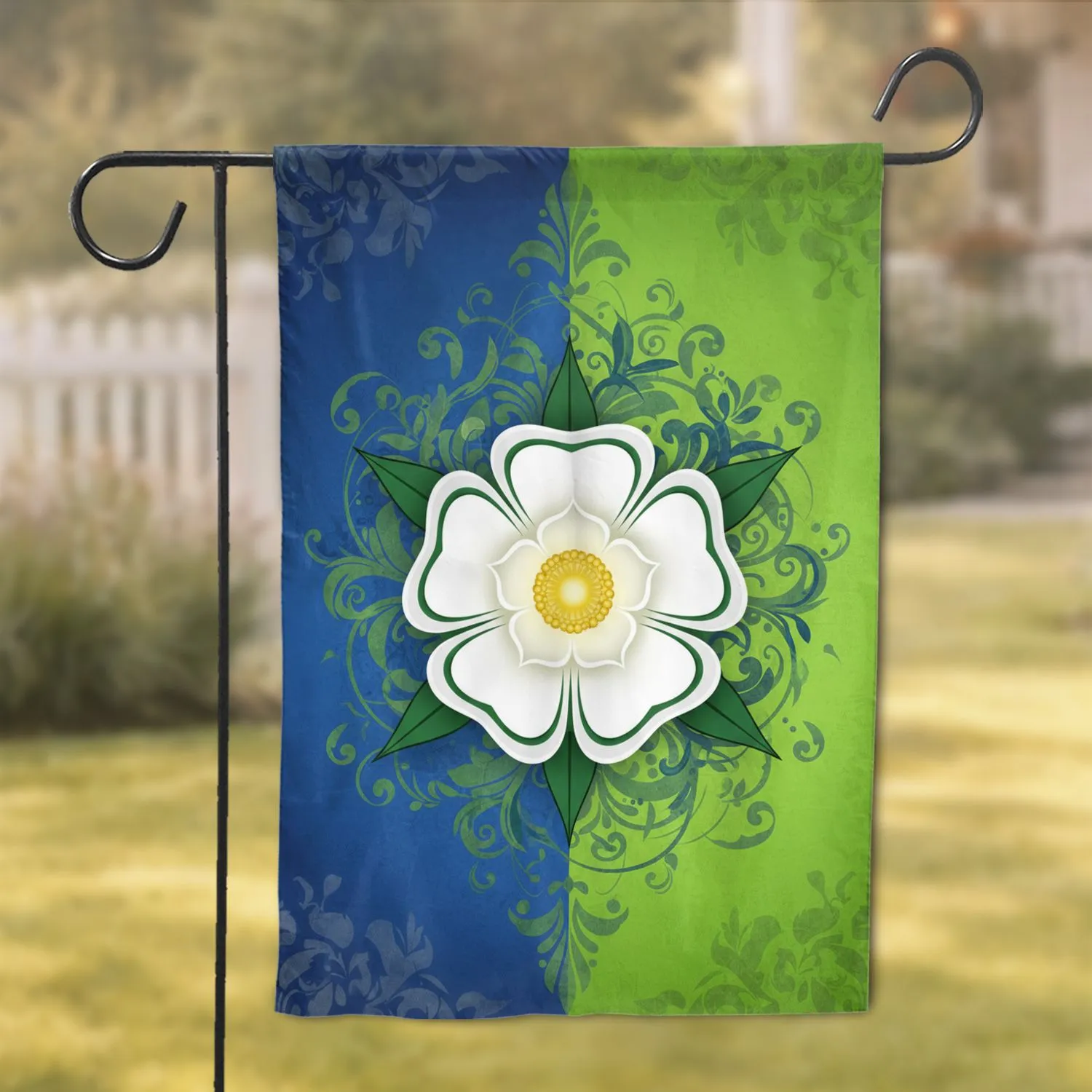 White Rose of York Heraldic Split Royal Blue Lime Green - Home Decor Gift Garden Flag - 1